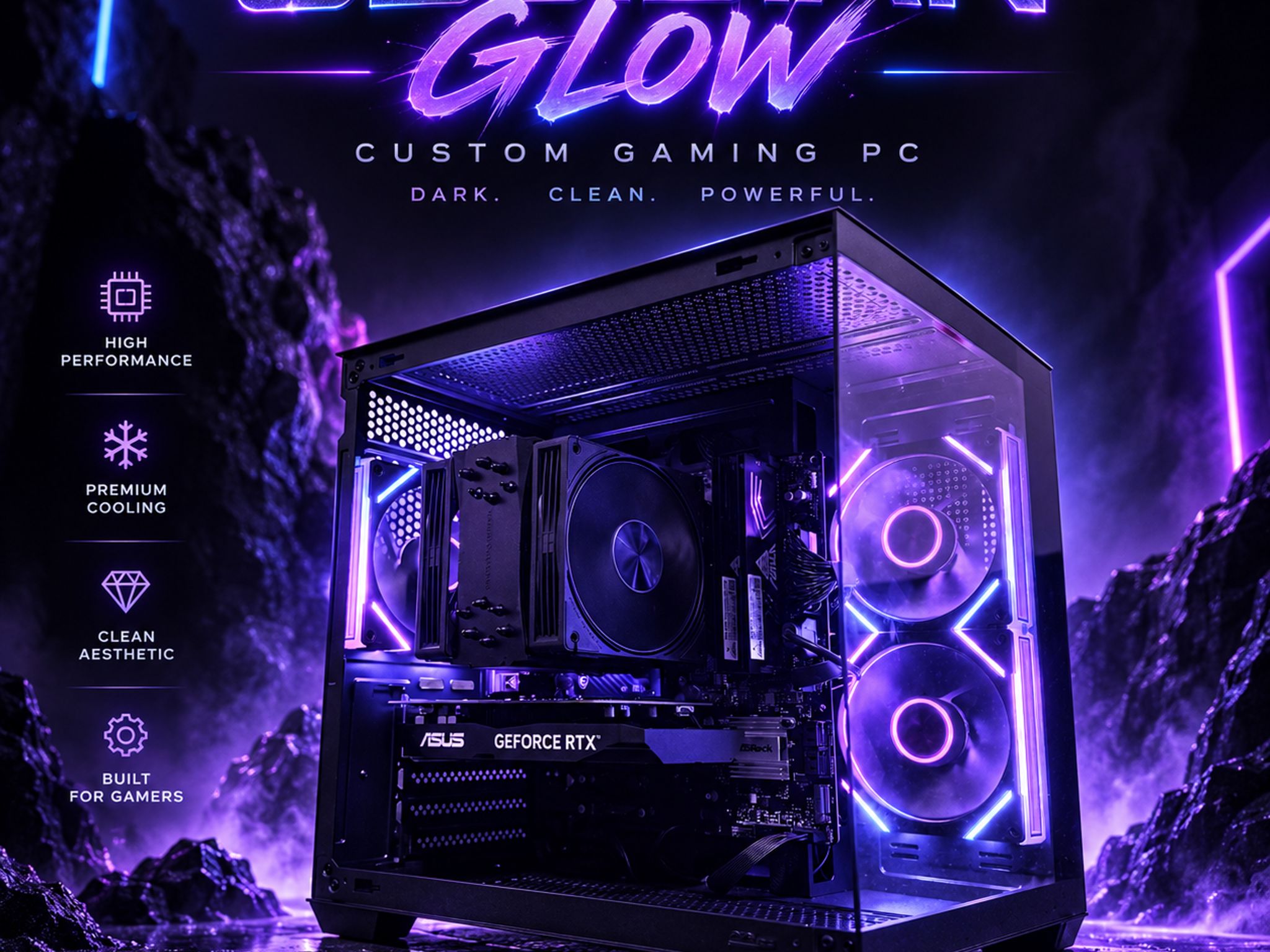 ⚫️"Obsidian Glow"🌈| 1080p Gaming | RTX 3050 | Ryzen 5 5500 | 16GB Ram | 500GB SSD | Free Shipping