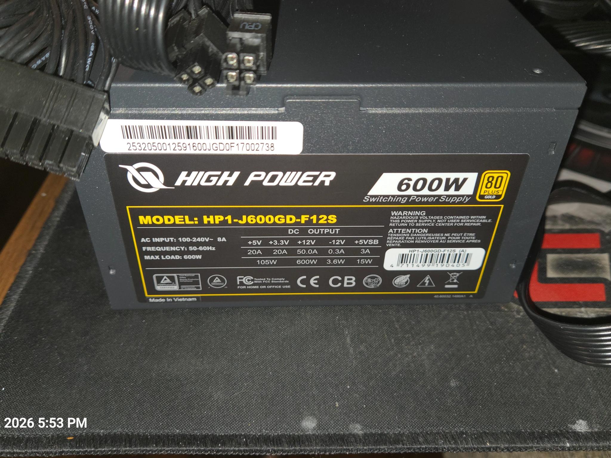 600W "High Power" Non-Modular Power Supply