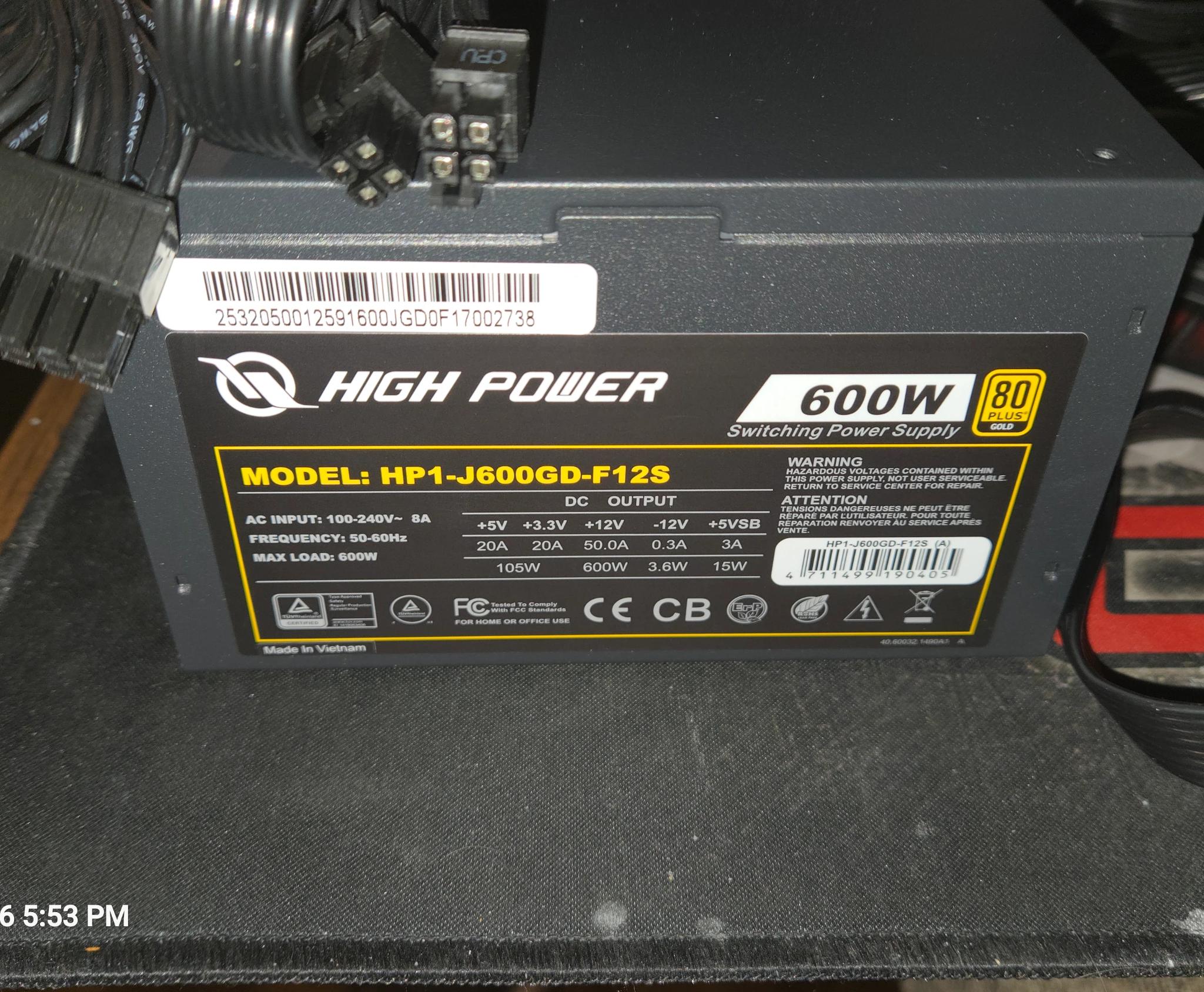 600W "High Power" Non-Modular Power Supply