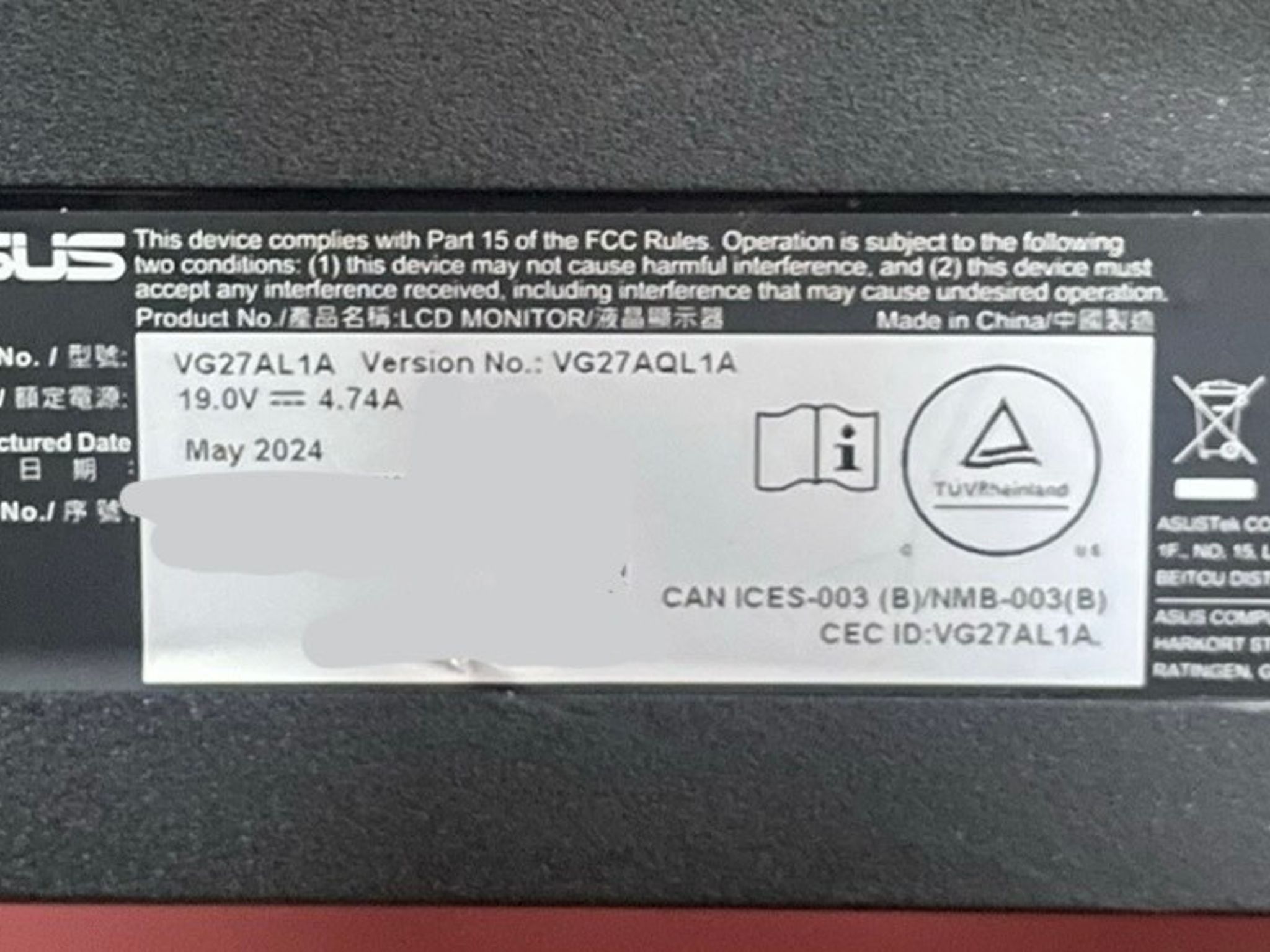 ASUS TUF 27" 2K (2560 x 1440) Gaming Monitor (170hz Refrresh Rate) (VG27AQL1A) (See Description)