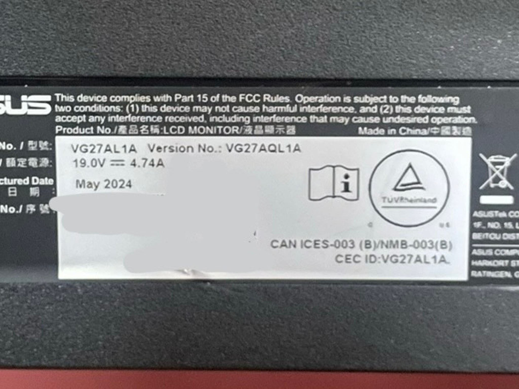 ASUS TUF 27" 2K (2560 x 1440) Gaming Monitor (170hz Refrresh Rate) (VG27AQL1A) (See Description)