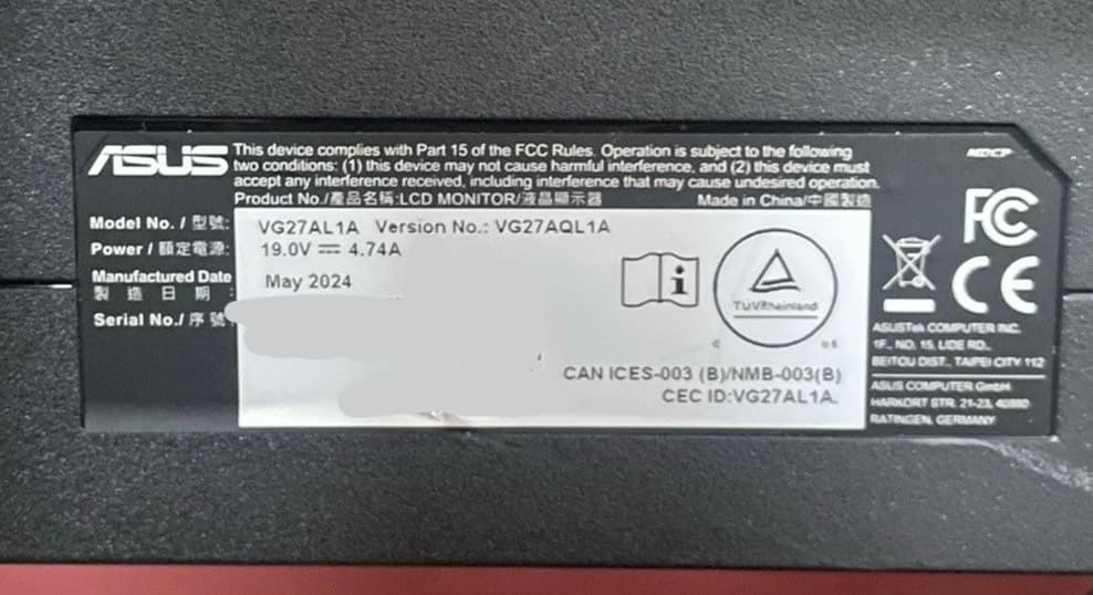 ASUS TUF 27" 2K (2560 x 1440) Gaming Monitor (170hz Refrresh Rate) (VG27AQL1A) (See Description)