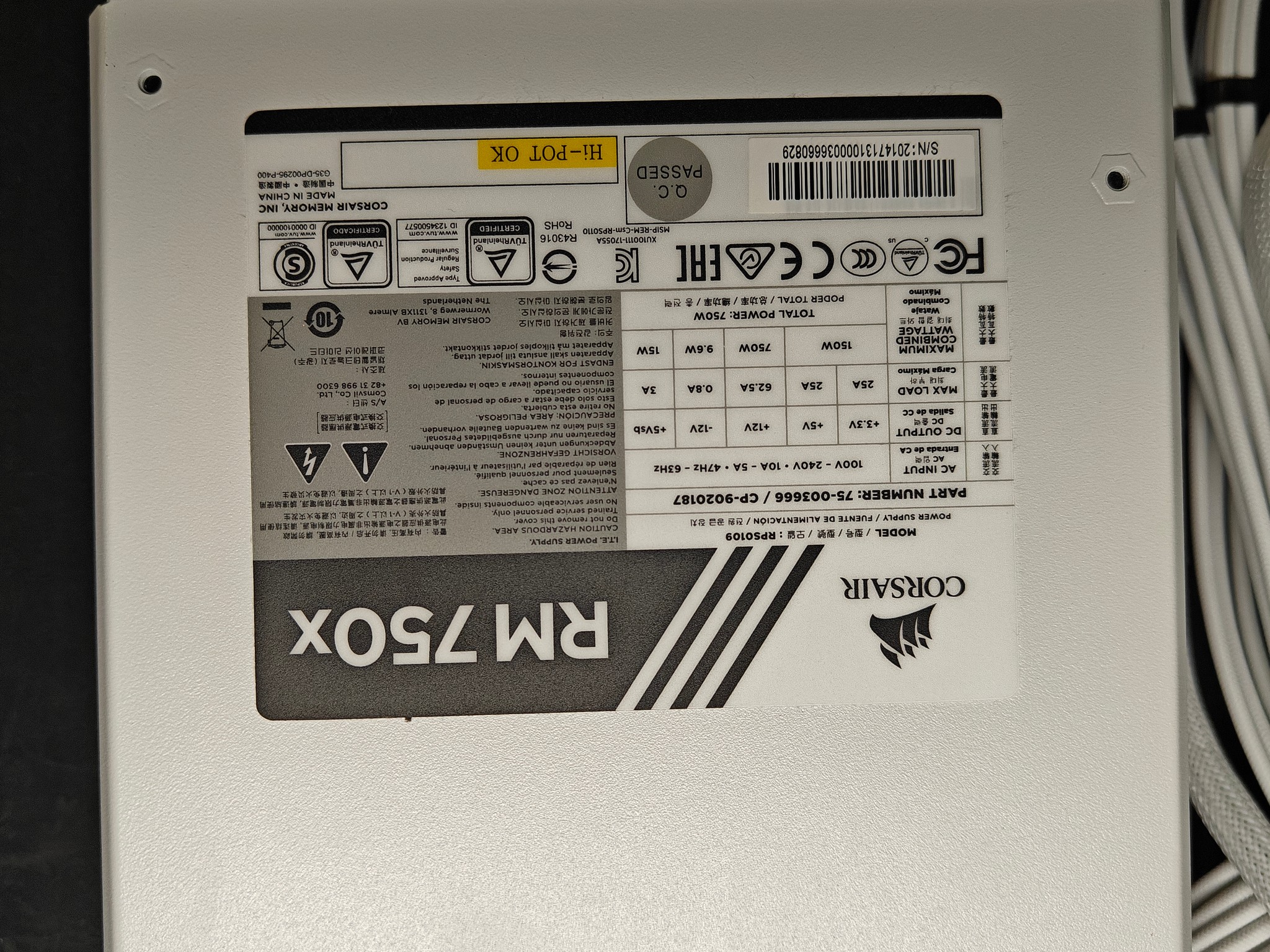 Corsair RM750x 750W 80 Plus Gold Fully Modular Power Supply W/ Cable Extensions