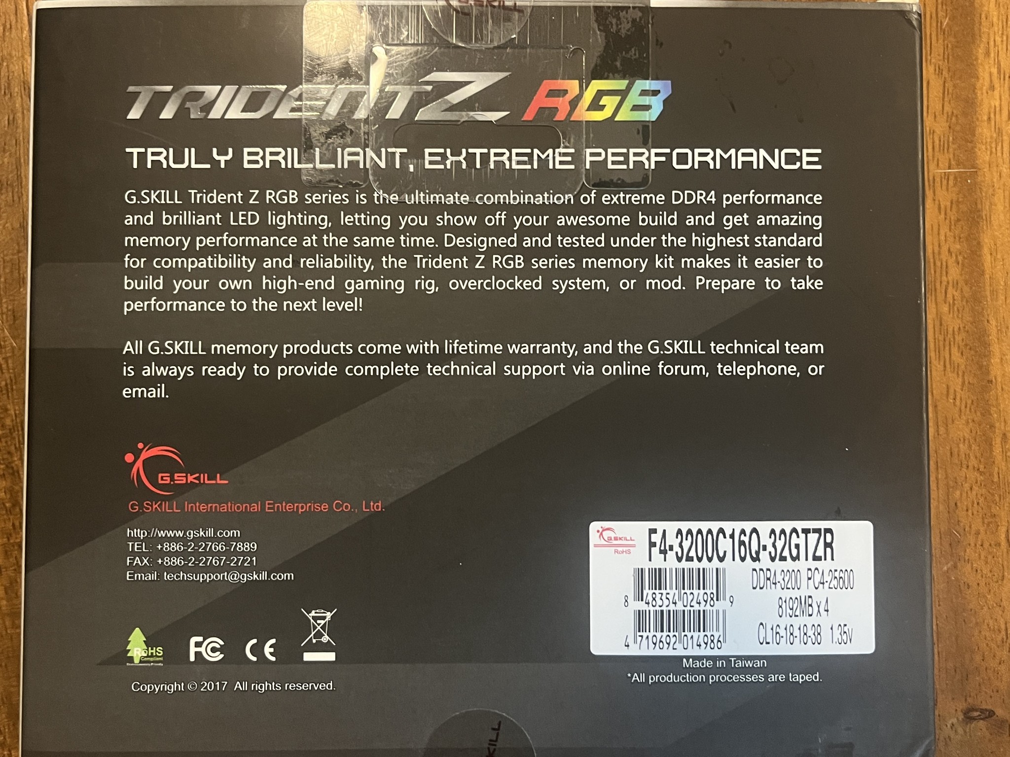 G.Skill F4-3200C16D-32GTZKW 32GB 3200MHz DDR4 Desktop Memory