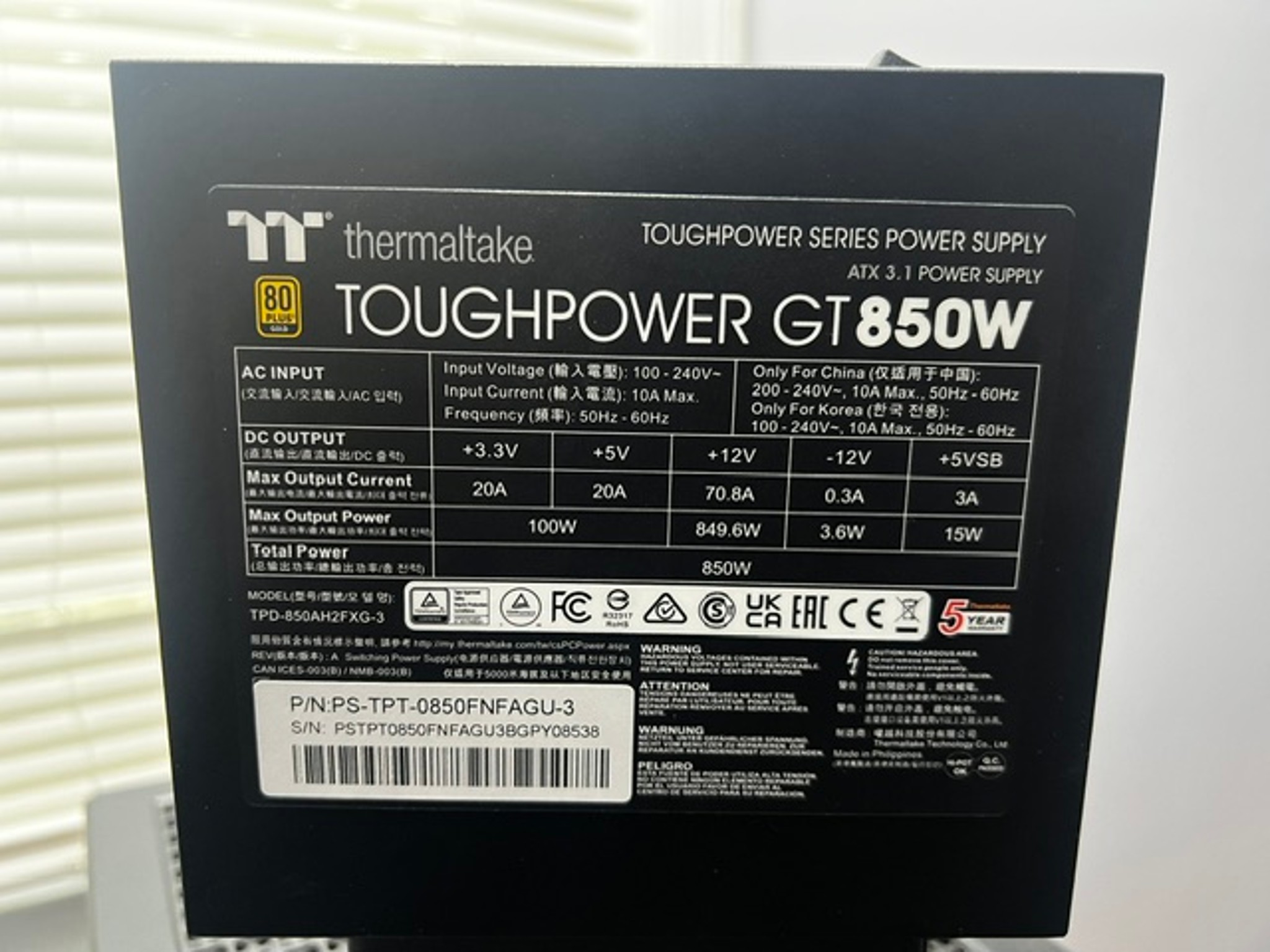 TOUGHPOWER GT 850W ATX 3.1