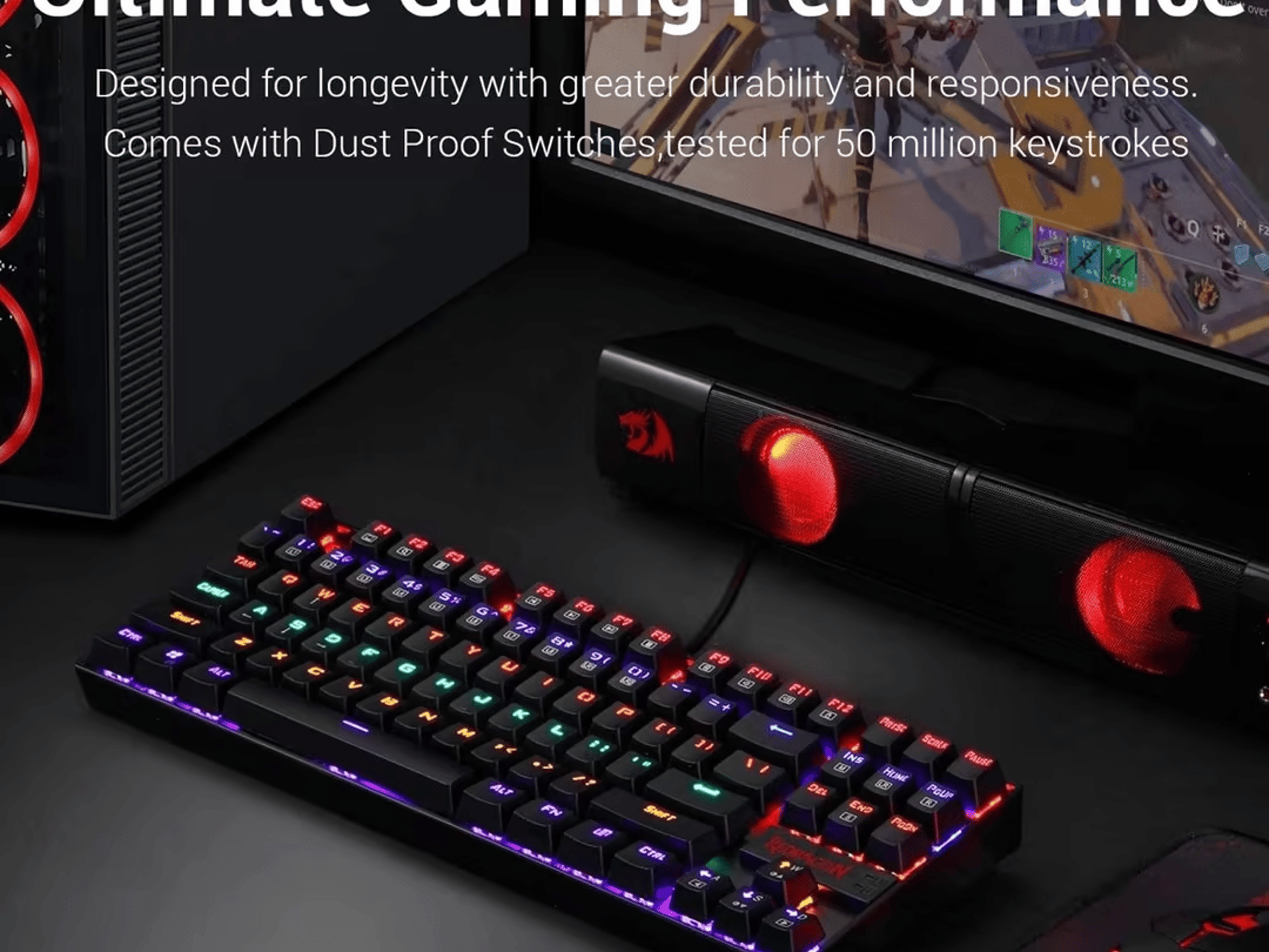 Redragon K552 RGB Mechanical Gaming Keyboard Wired (Black, 87 Keys Blue Switches) (Used, Like New)