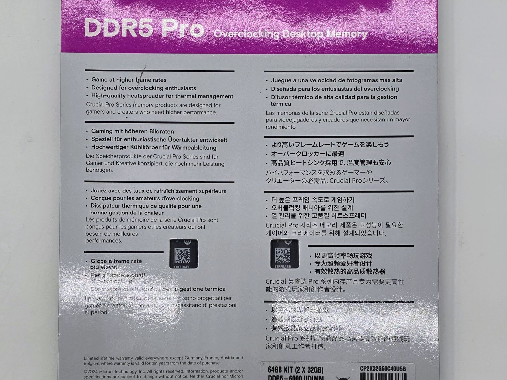 Crucial Pro 64GB (2x32GB) DDR5-6000 CL40 RAM KIT Sealed NEW