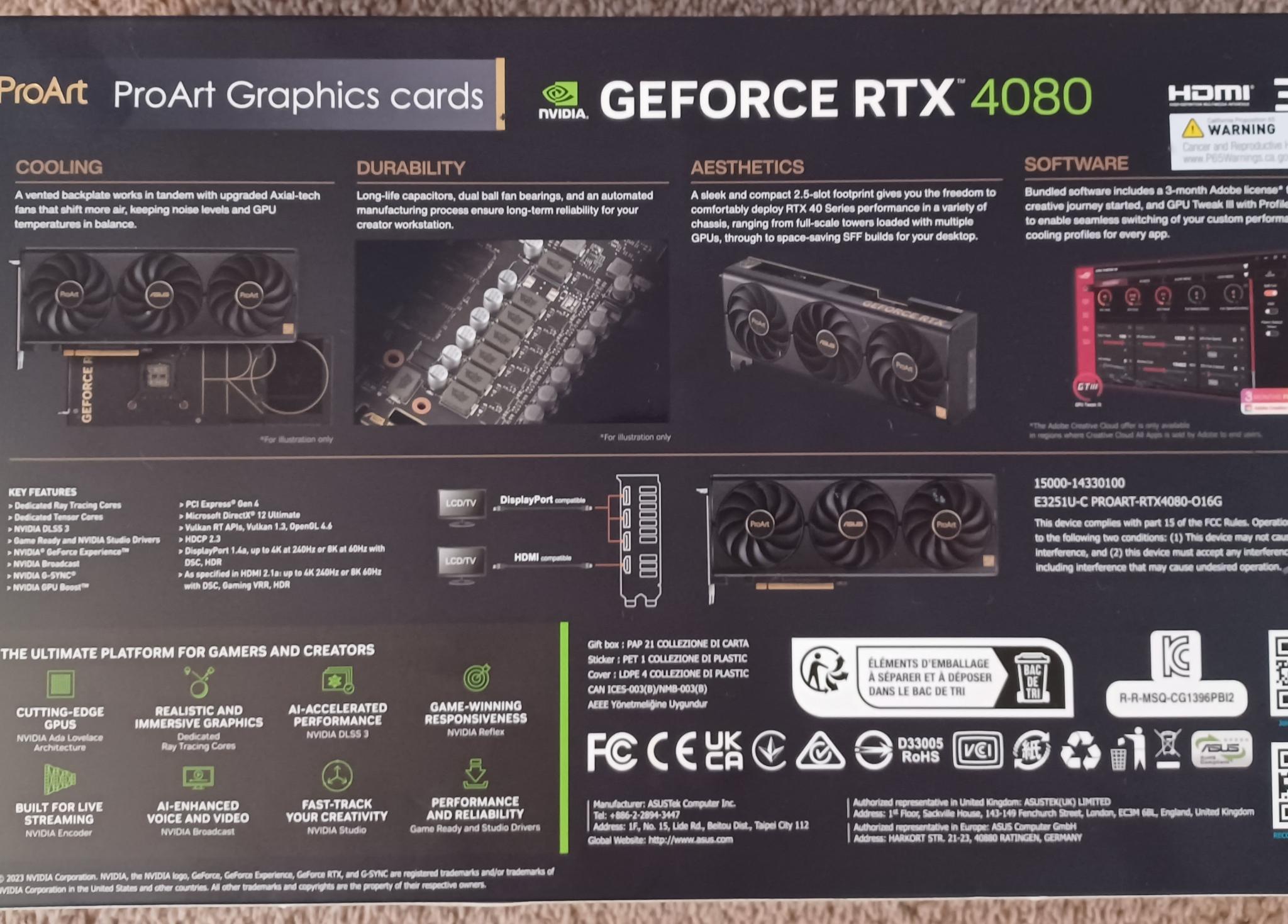 ASUS ProArt NVIDIA GeForce RTX 4080 OC GDDR6X 16GB NEW