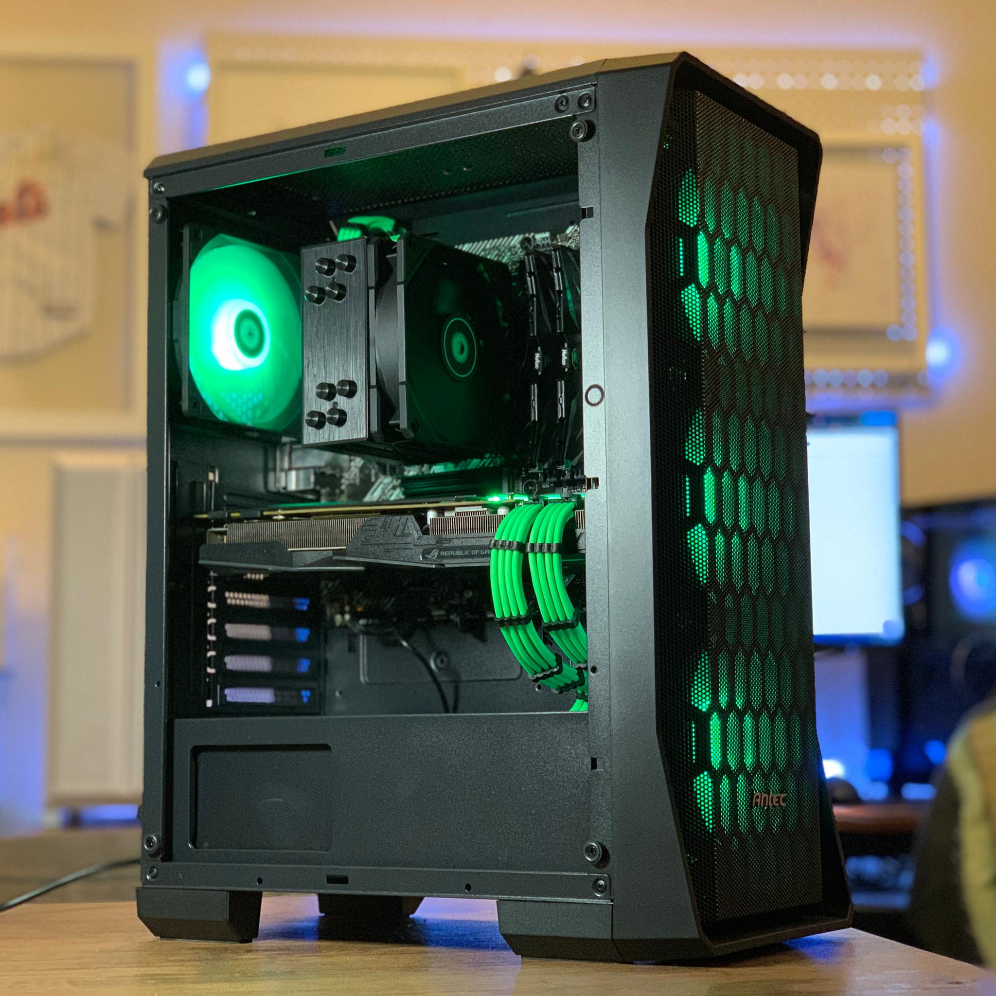 Black/Green Gaming PC(Ryzen 5 5500 + GTX 1080)