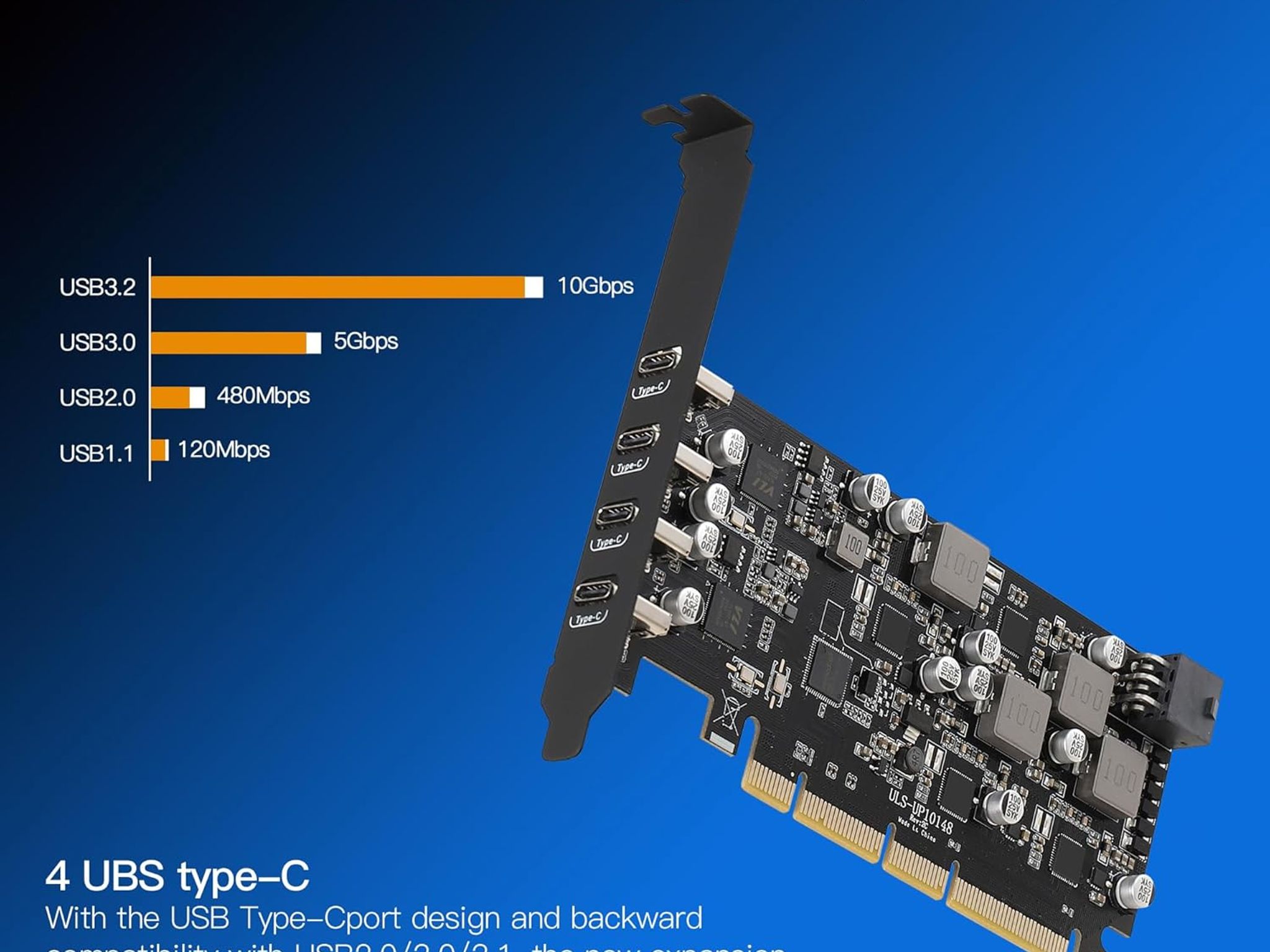 USB PCIe 4 USB Type-C Ports PCIe USB 3.1 (USB 3.2 Gen 2) with 10 Gbps Power Delivery Card