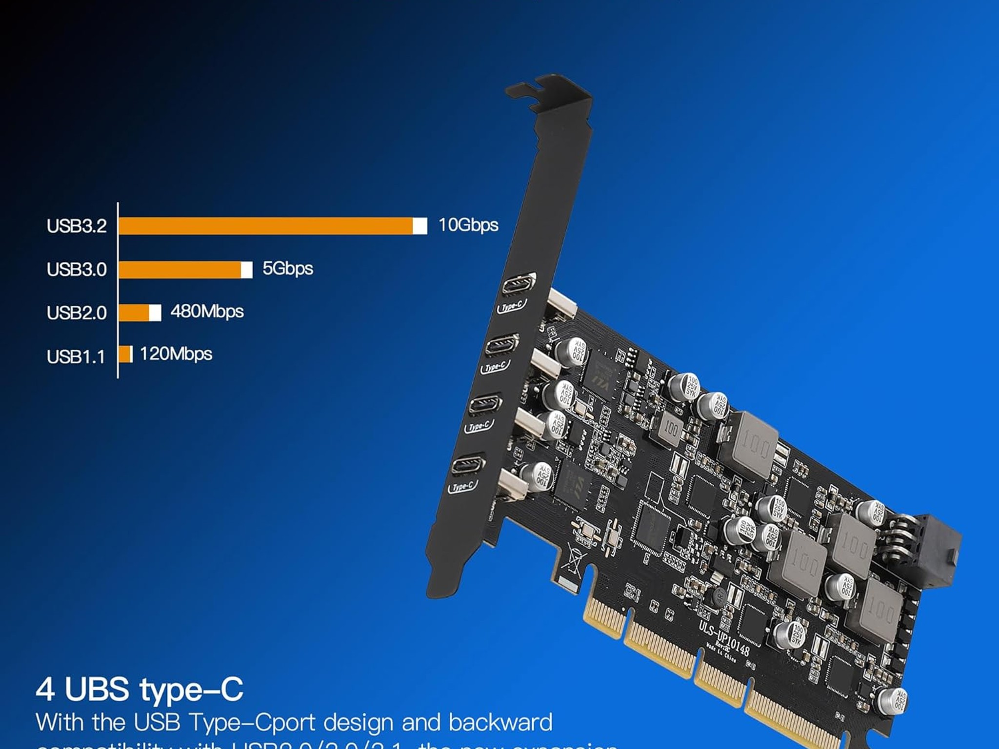 USB PCIe 4 USB Type-C Ports PCIe USB 3.1 (USB 3.2 Gen 2) with 10 Gbps Power Delivery Card