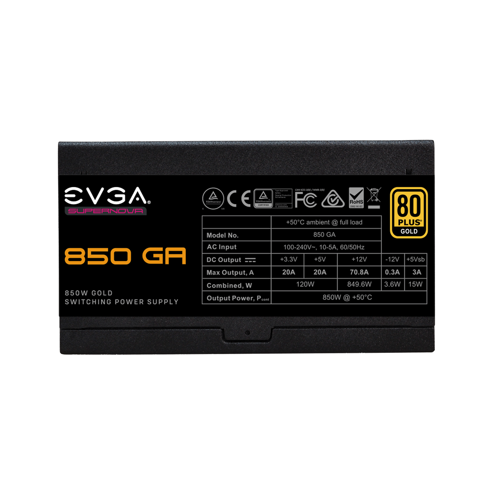 EVGA SuperNOVA 850 GA, 80 Plus Gold 850W, Fully Modular, Eco Mode, Power Supply 220-GA-0850-X1