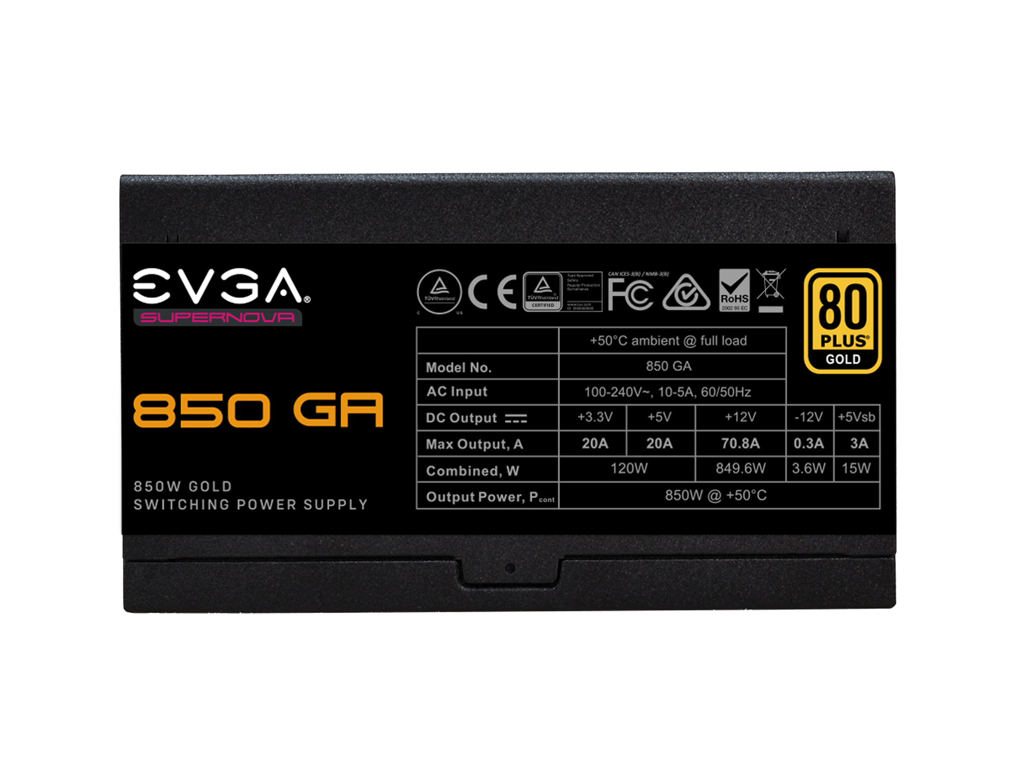 EVGA SuperNOVA 850 GA, 80 Plus Gold 850W, Fully Modular, Eco Mode, Power Supply 220-GA-0850-X1