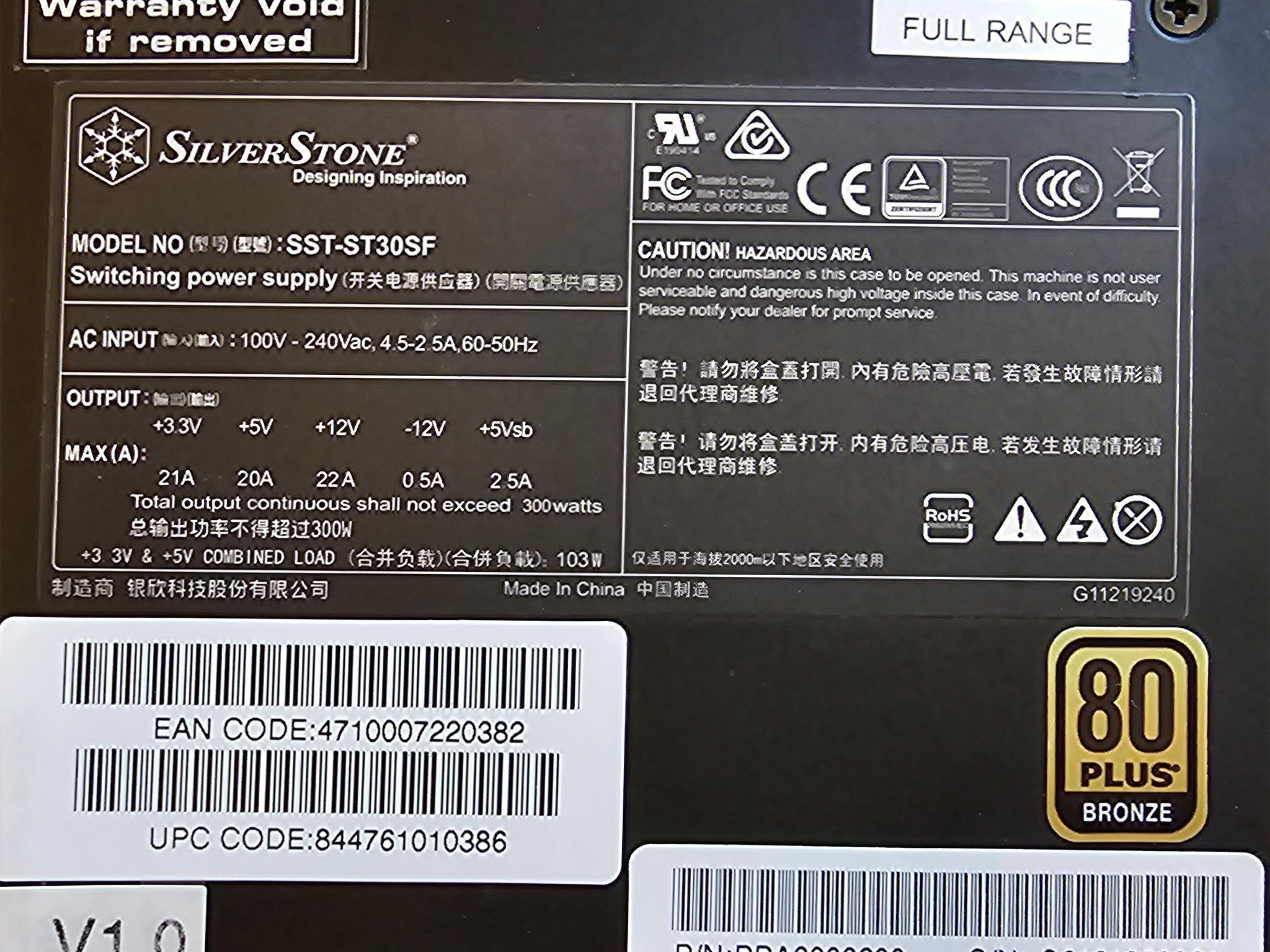 SilverStone Technology 300W SFX Form Factor 80 Plus Bronze Power Supply (ST30SF-V1)