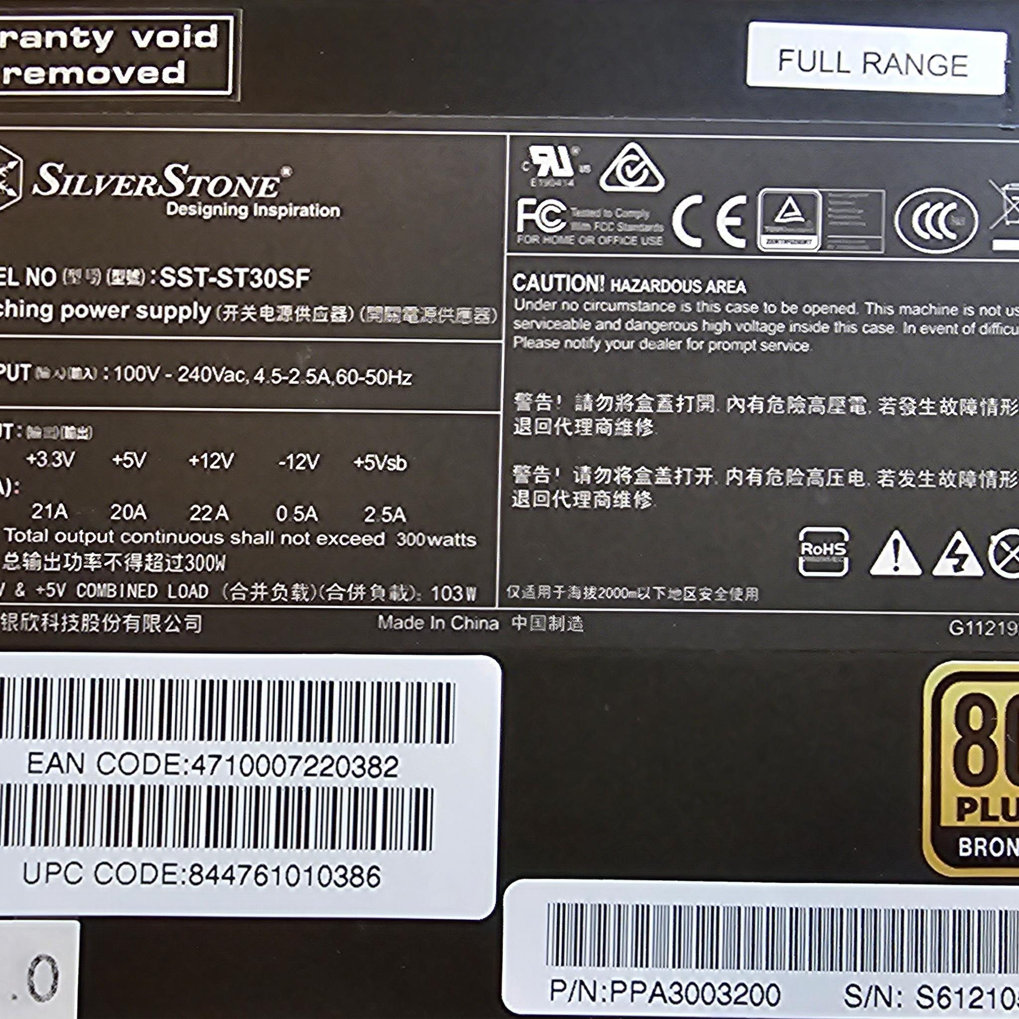 SilverStone Technology 300W SFX Form Factor 80 Plus Bronze Power Supply (ST30SF-V1)