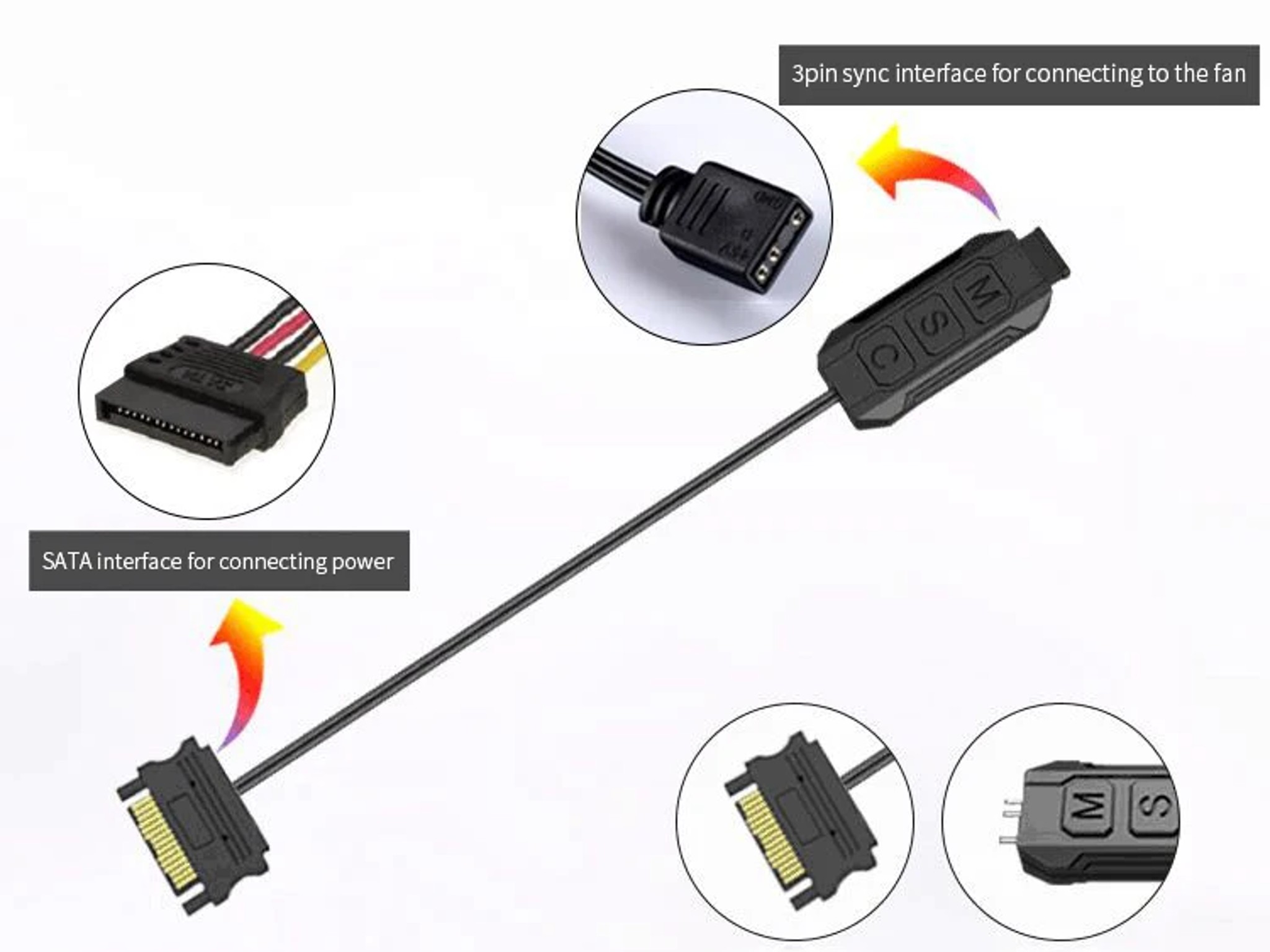 TEUCER LC-S50R ARGB 5V 3PIN to SATA Interface Light Controller for PC Case Fan