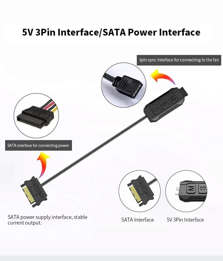 TEUCER LC-S50R ARGB 5V 3PIN to SATA Interface Light Controller for PC Case Fan
