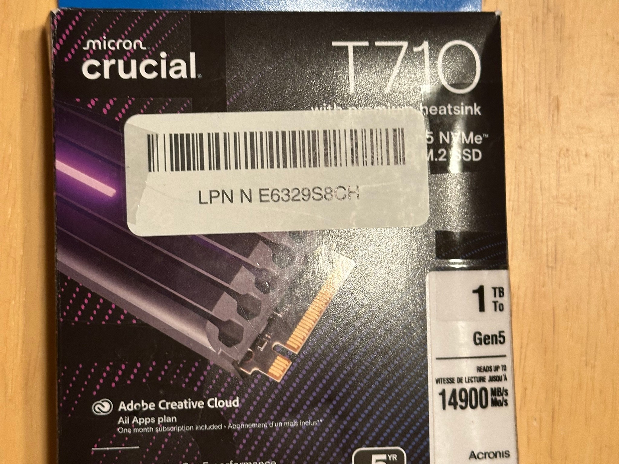 Crucial T710 1TB 3D TLC NAND Gen 5 x4 NVMe M.2 2280 Internal SSD with Heatsink