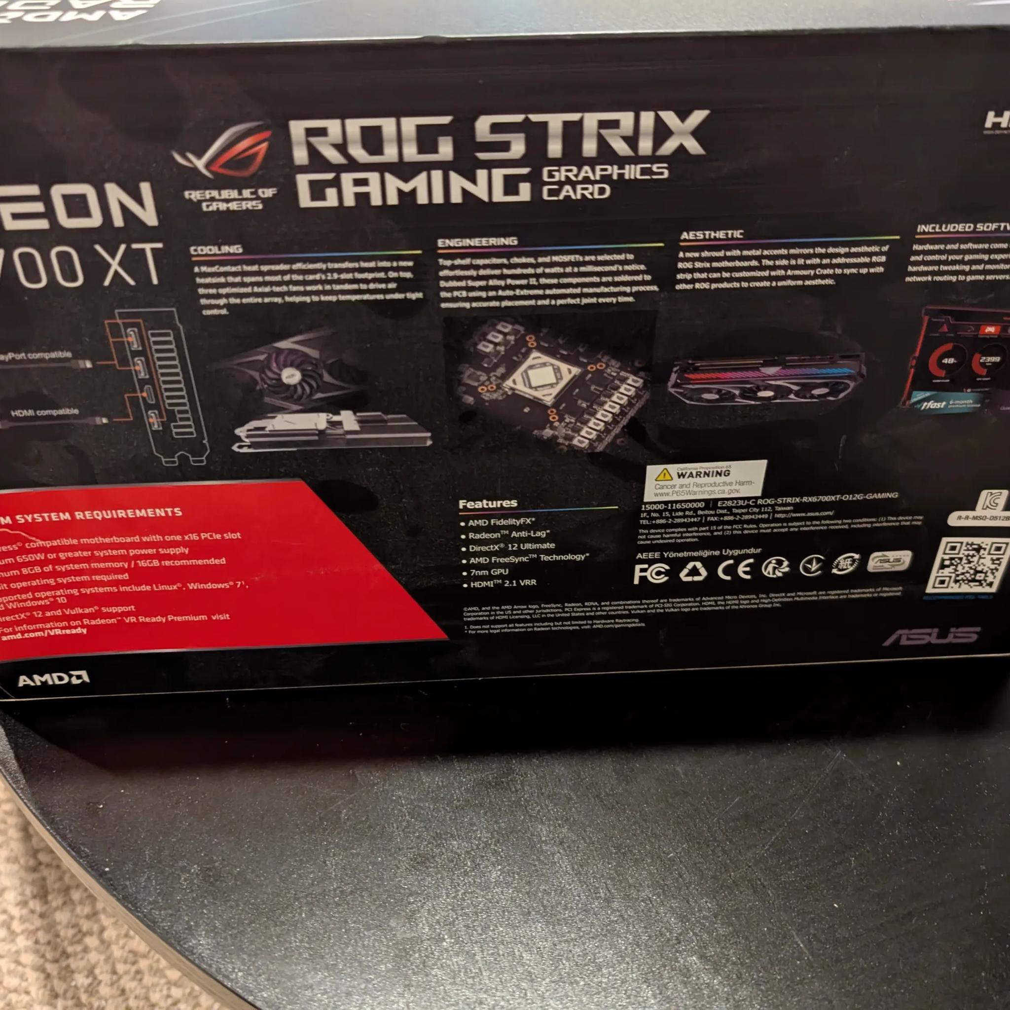 ROG STRIX GAMING AMD Radeon RX 6700 XT (Lightly Used)