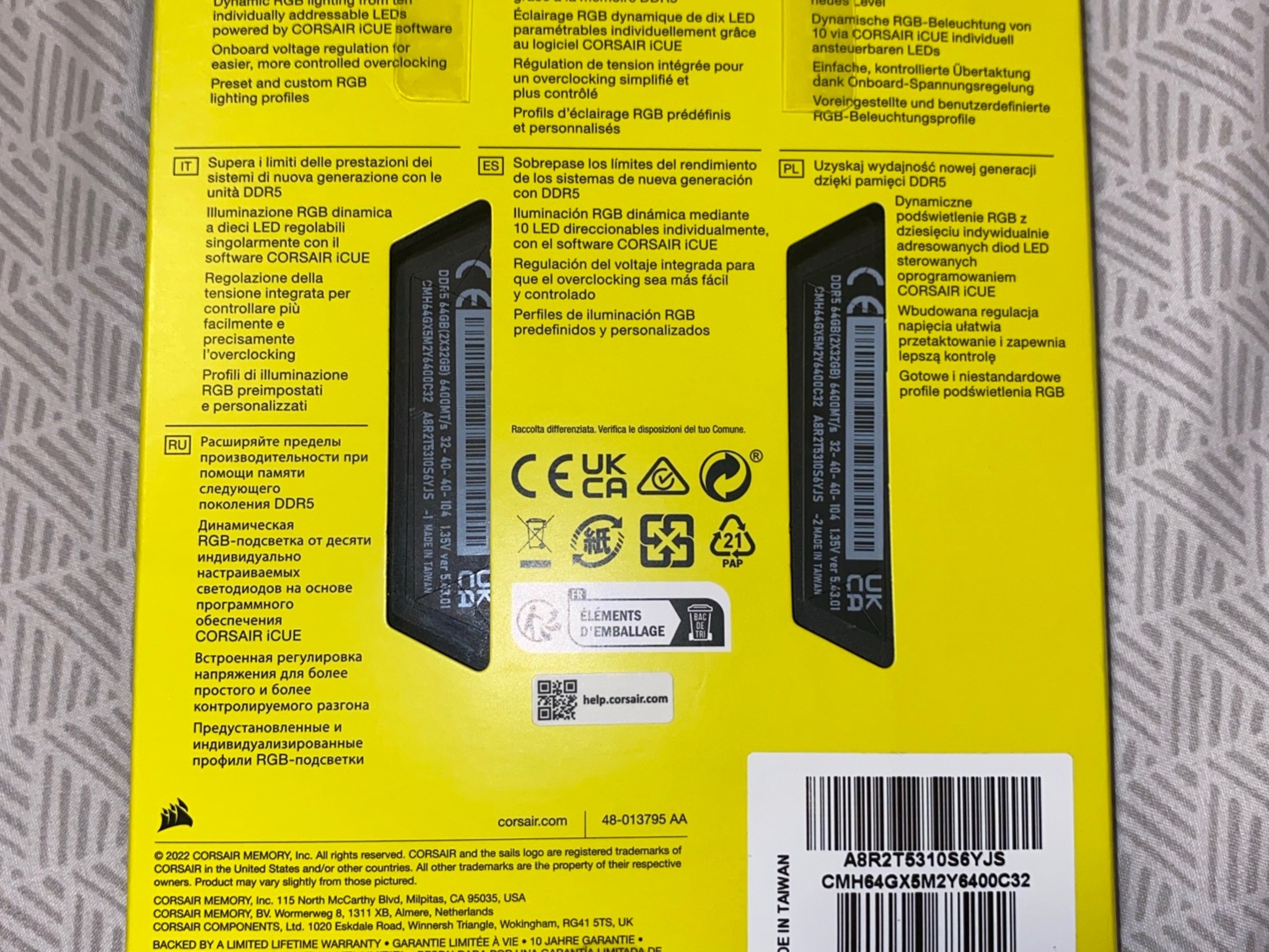 Corsair Vengeance RGB DDR5 64GB (2x32) 6400MHz CL32 Memory RAM (Sealed)