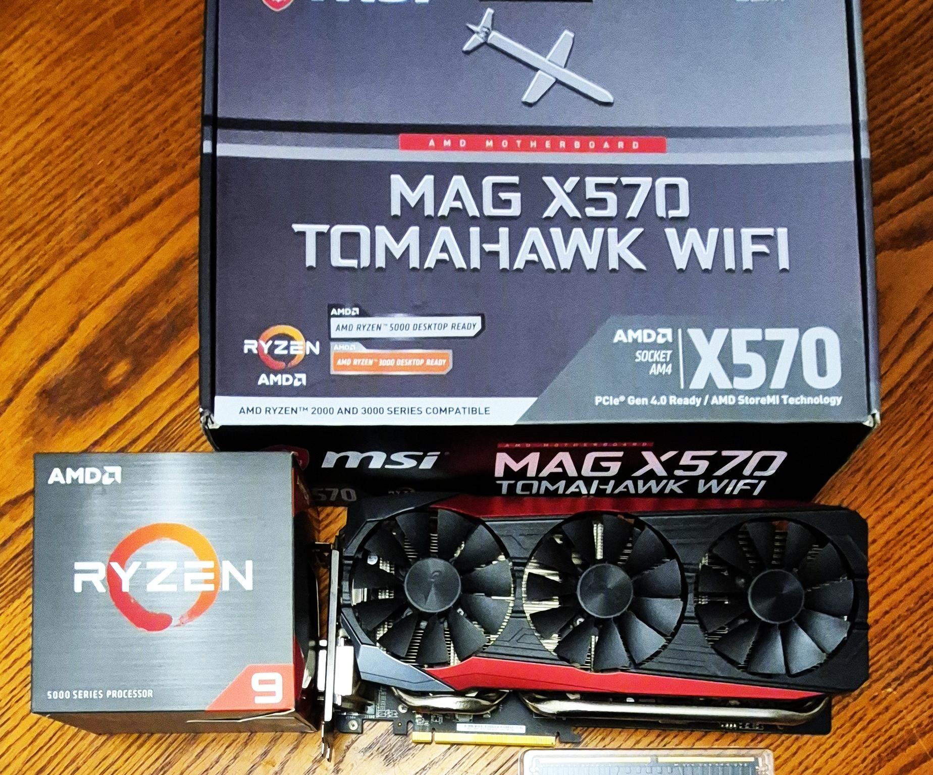 Pre-Owned  MSI X570 Tomahawk, Ryzen 9 5950X, New ARGB ICEMOON Liquid Cooler, 32GB RAM, ASUS 8GB VC
