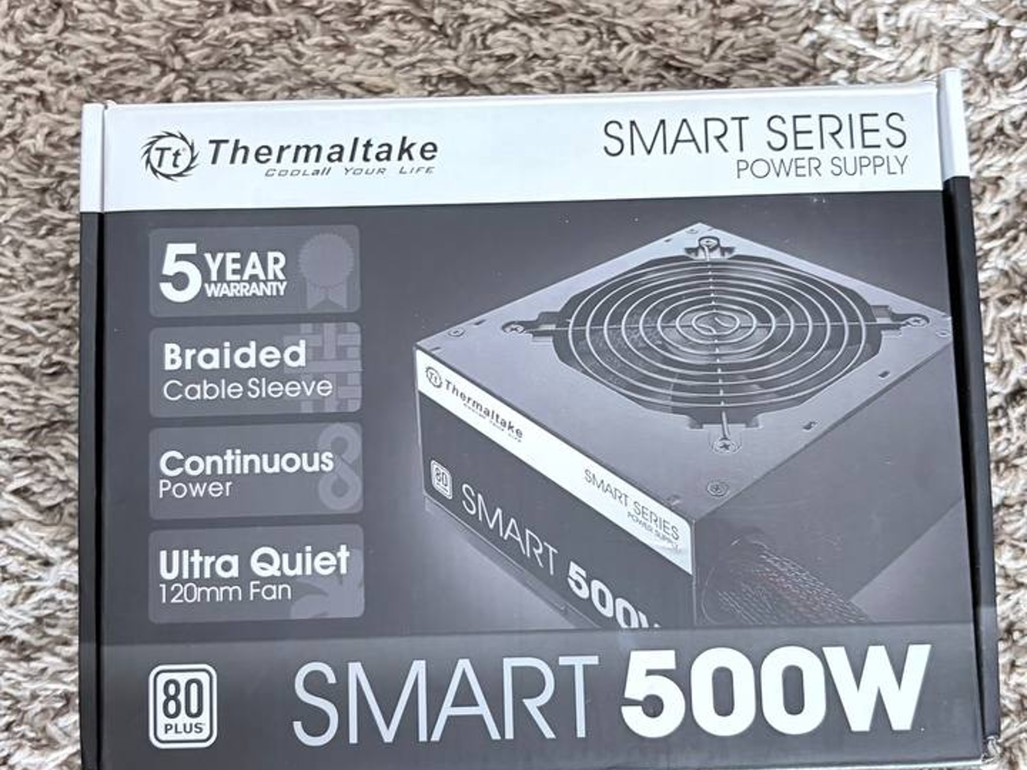 Thermaltake Smart 500W Power Supply — 80 Plus, Braided Cables