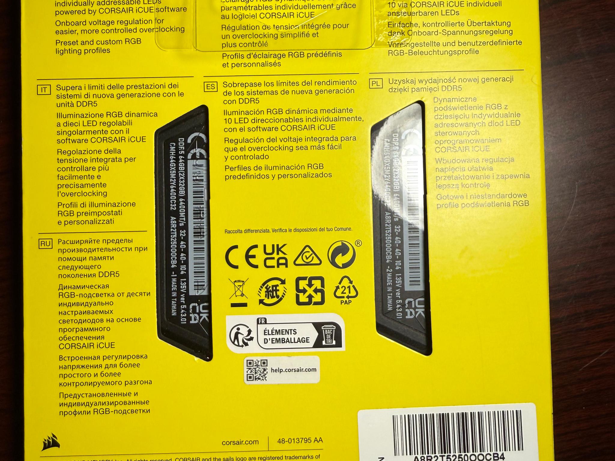 Corsair Vengeance RGB DDR5 64GB (2x32GB) 6400MHz RAM