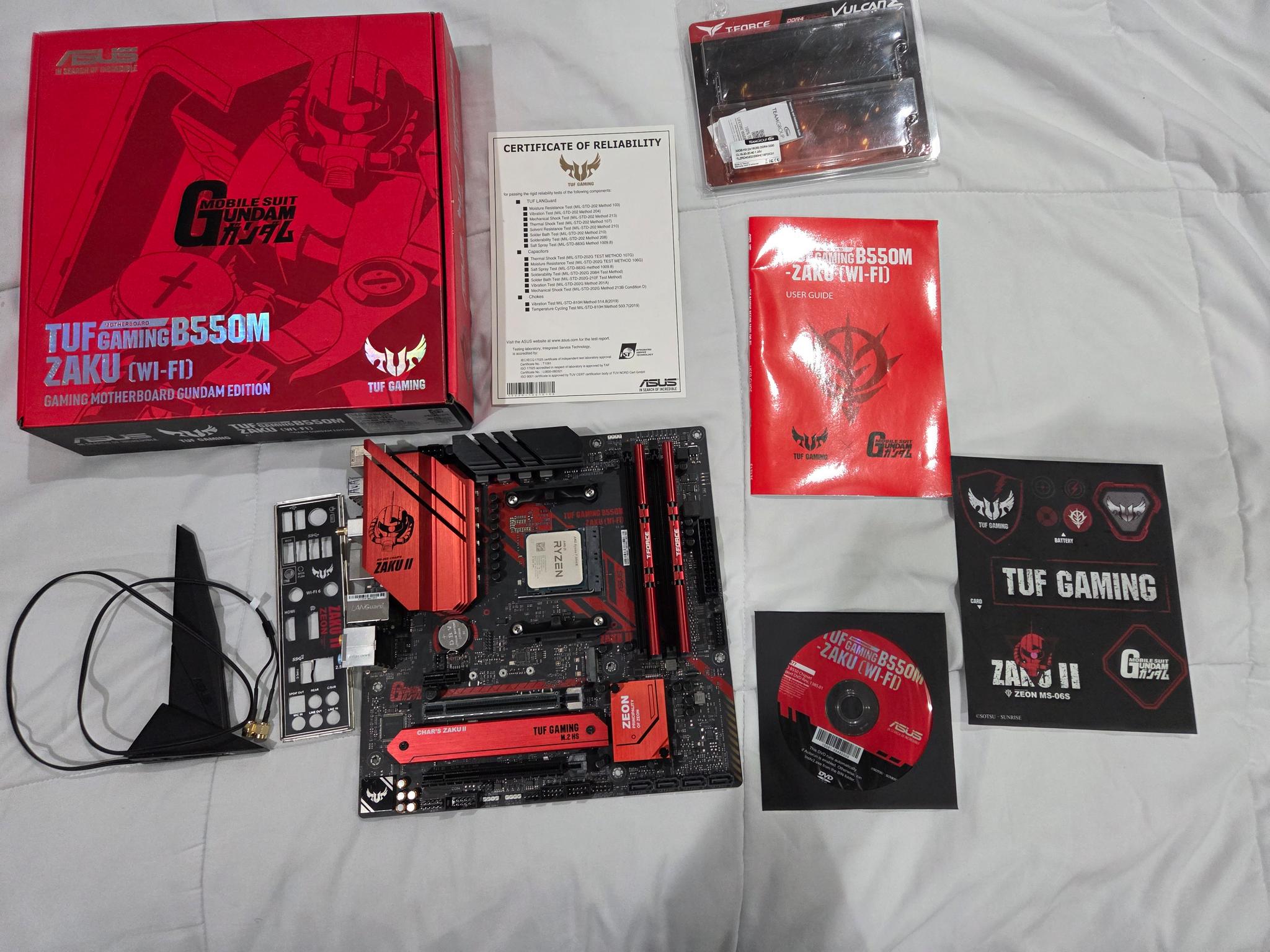 AMD 5800X CPU, Asus B550M Zaku II Motherboard, 32GB (2x16GB) of 3200MHz Ram Bundle