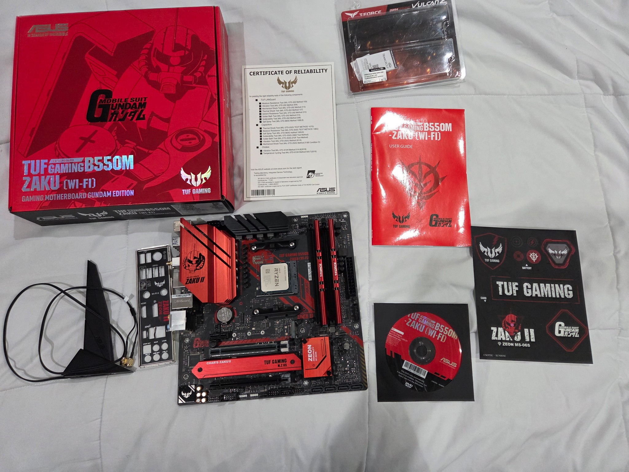 AMD 5800X CPU, Asus B550M Zaku II Motherboard, 32GB (2x16GB) of 3200MHz Ram Bundle