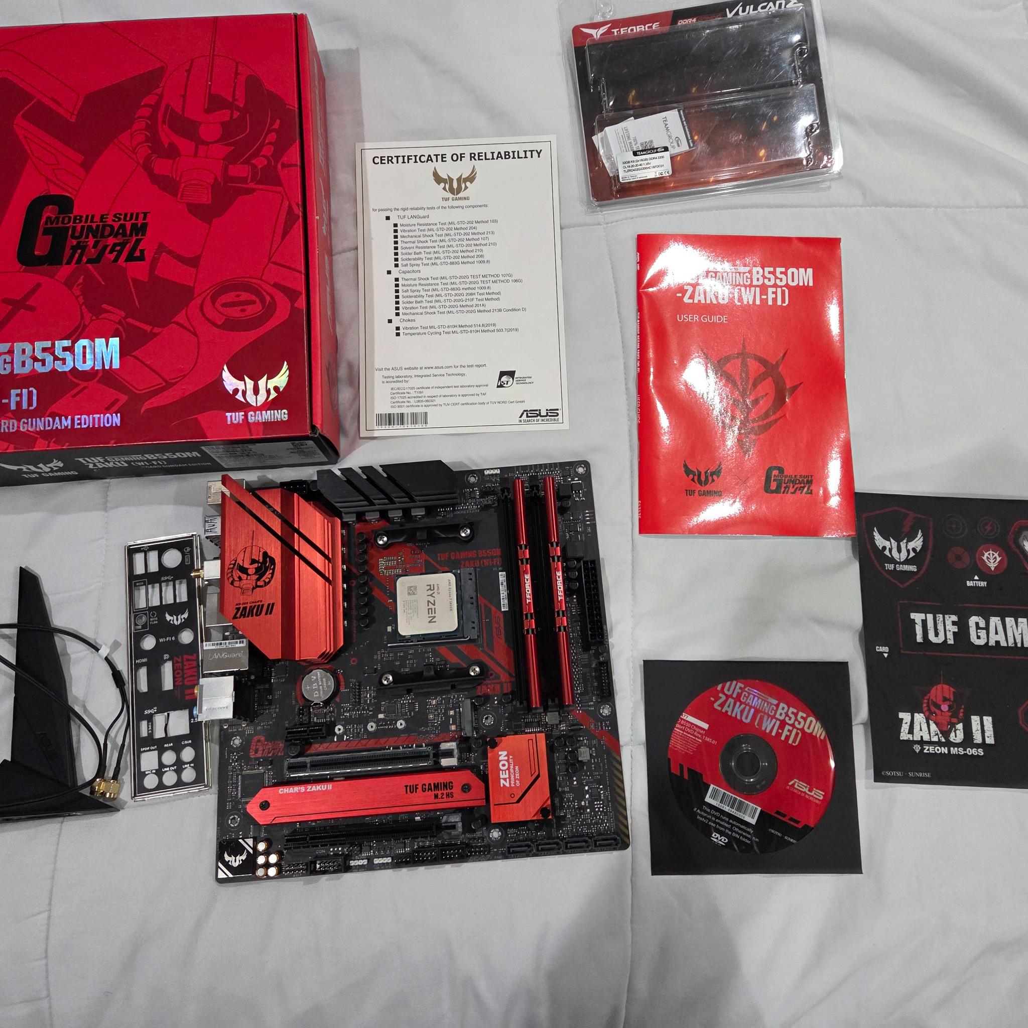 AMD 5800X CPU, Asus B550M Zaku II Motherboard, 32GB (2x16GB) of 3200MHz Ram Bundle