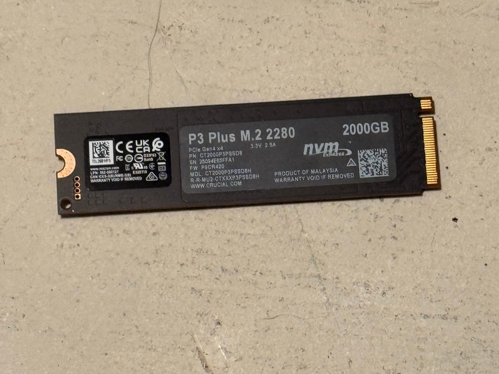 Crucial P3 Plus 2TB m.2 NVME SSD PCIE 4