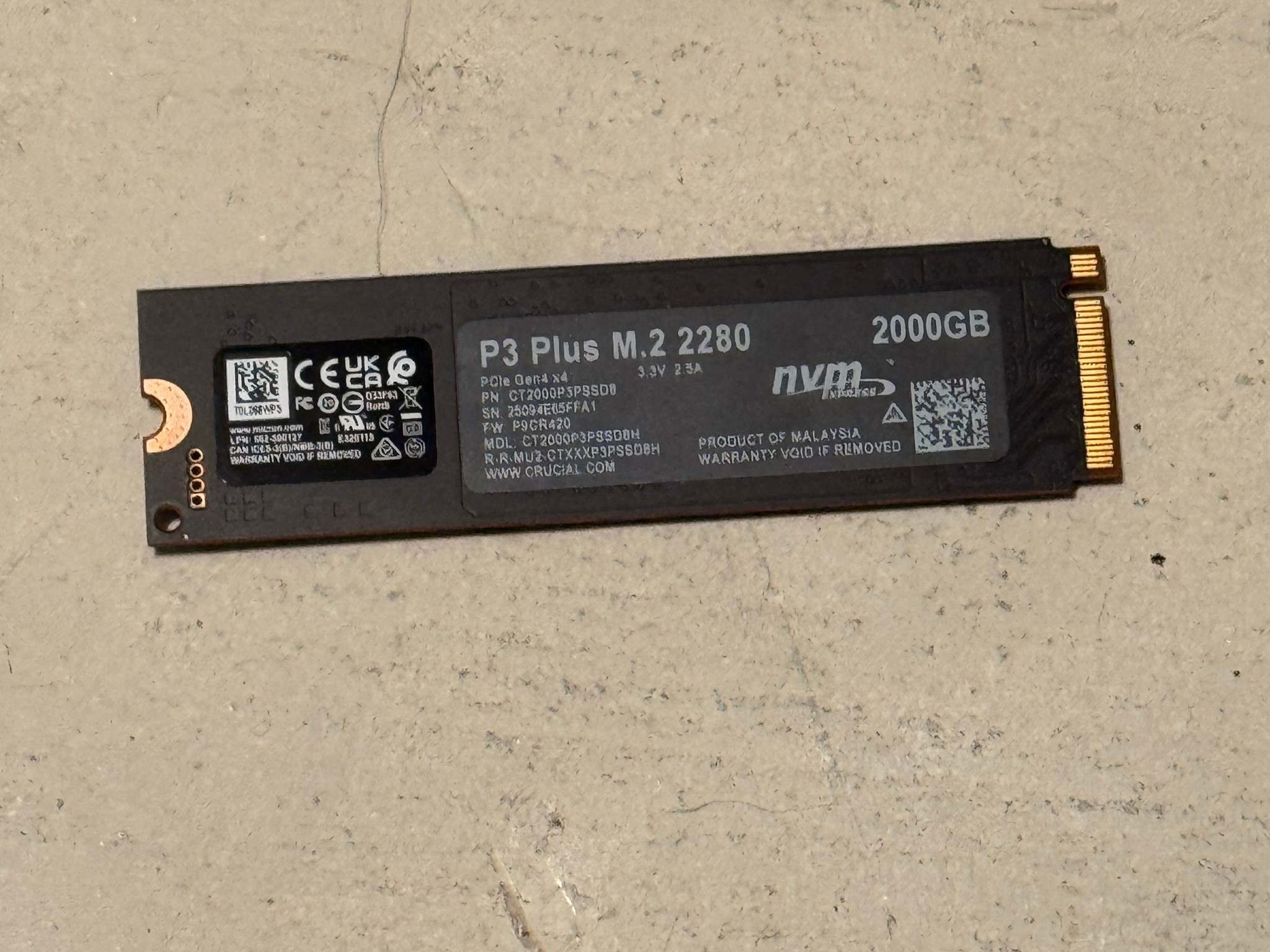 Crucial P3 Plus 2TB m.2 NVME SSD PCIE 4