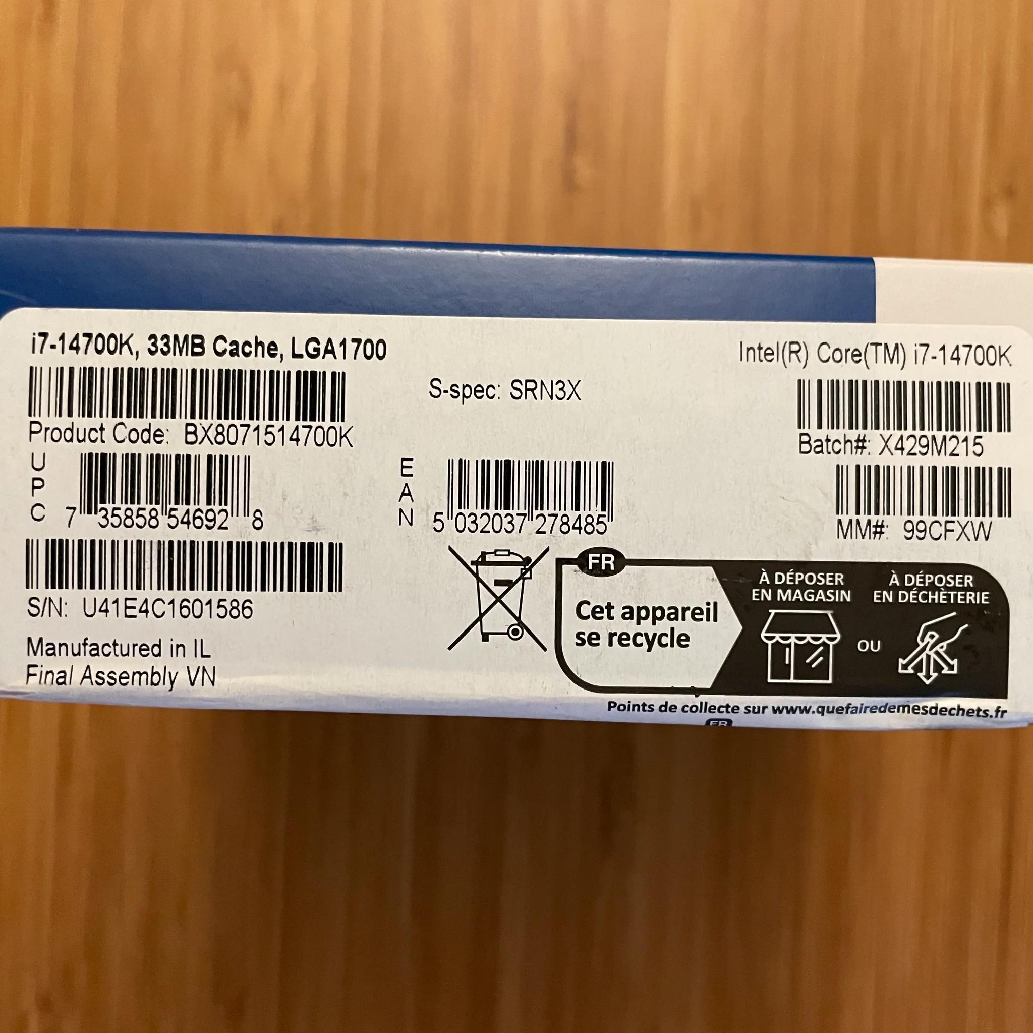 Intel Core i7-14700K CPU (New - Factory Sealed)