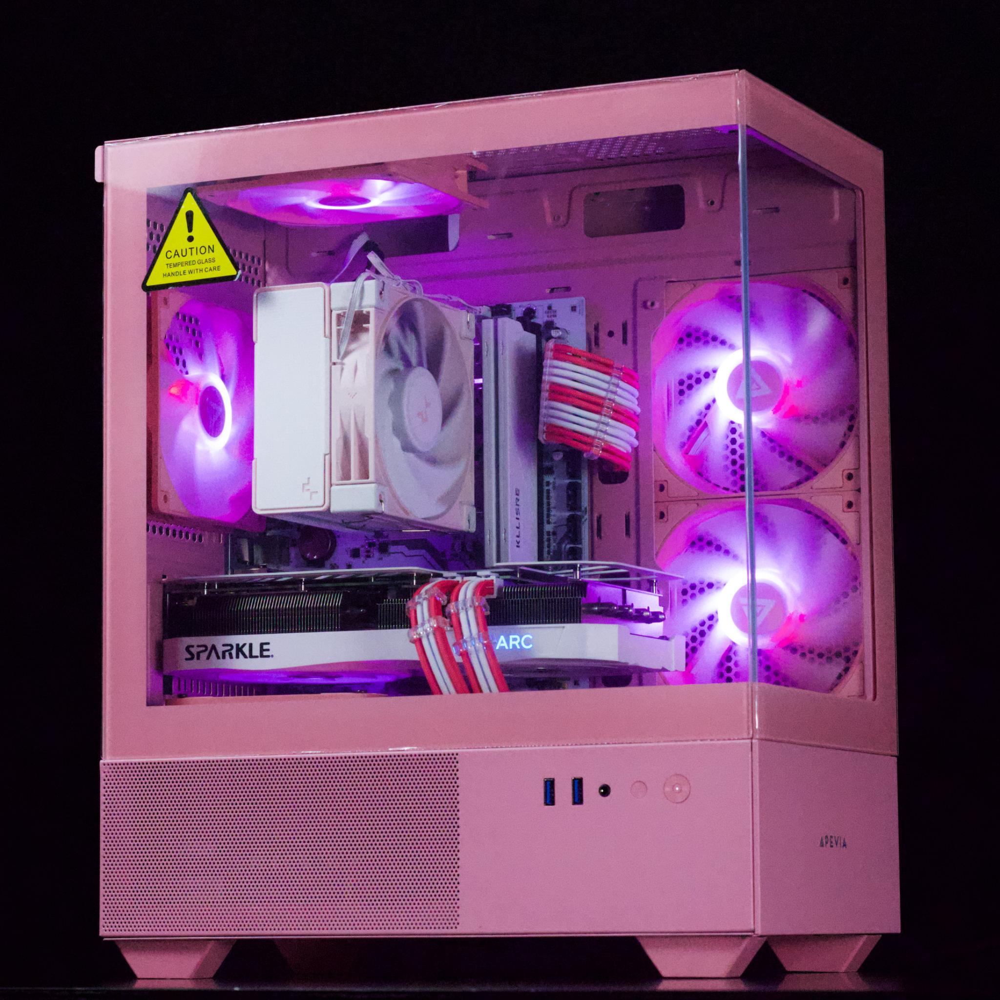 🎀 Pink Gaming PC 🎀 Intel Arc A750 🩷 Ryzen 5 5500 🩷 16GB DDR4 🩷 1TB NVMe SSD