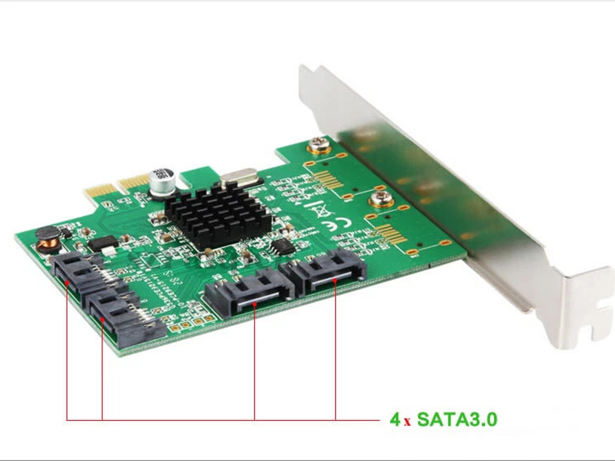 4 Port SATA III Expansion Card LP Bracket 6Gbps SATA 3.0 Controller PCI Express x1 Marvell 9215