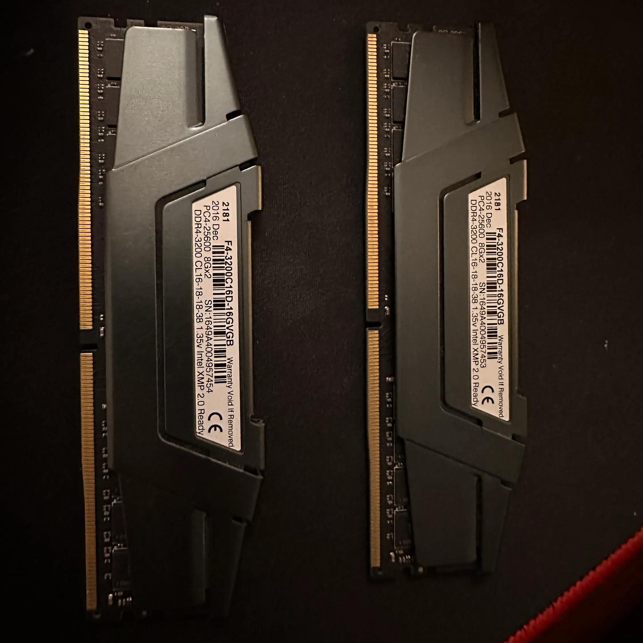 G Skill Ripjaws V, 3200 MT/s DDR4 Ram, 2 x 8 GB, 16GB Total