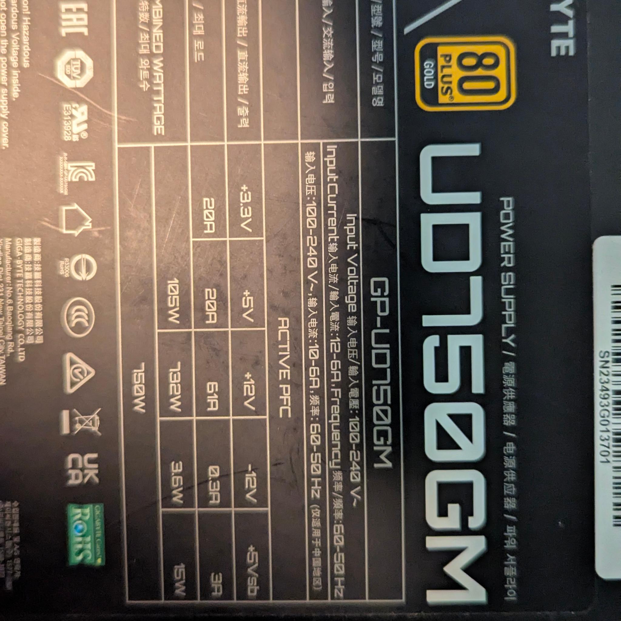 Gigabyte UD750GM 750 W 80+ Gold Certified Fully Modular ATX Power Supply