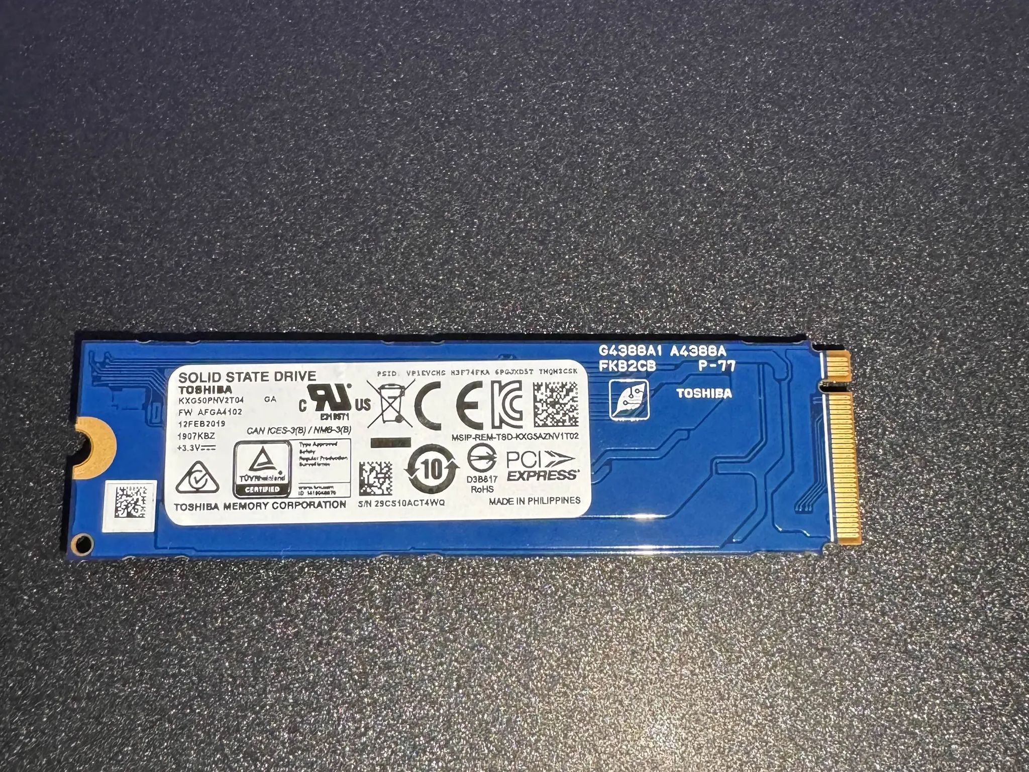 (2 qty) [2TB NVMe PCIe Gen3x4 ] Toshiba KXG50PNV2T04 - TLC - M.2 2280 - Solid State Drive