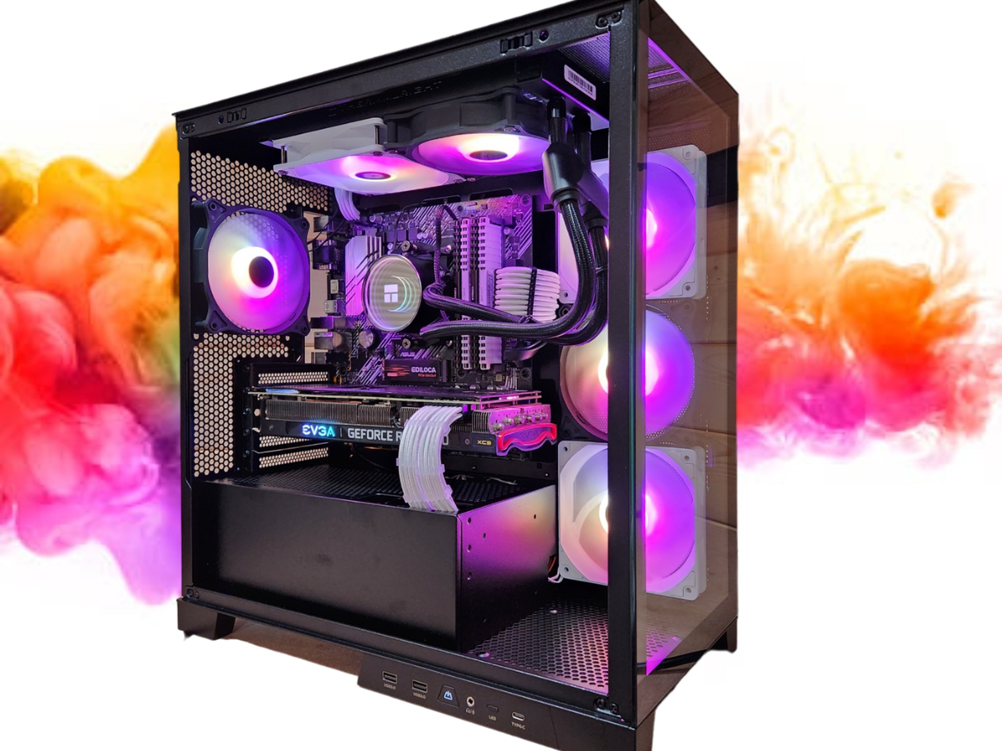 SALE: RTX 3080 + Ryzen 5600G + 32GB RAM + 1TB SSD + 6 Fans + Full RGB ( Black and White Gaming PC )