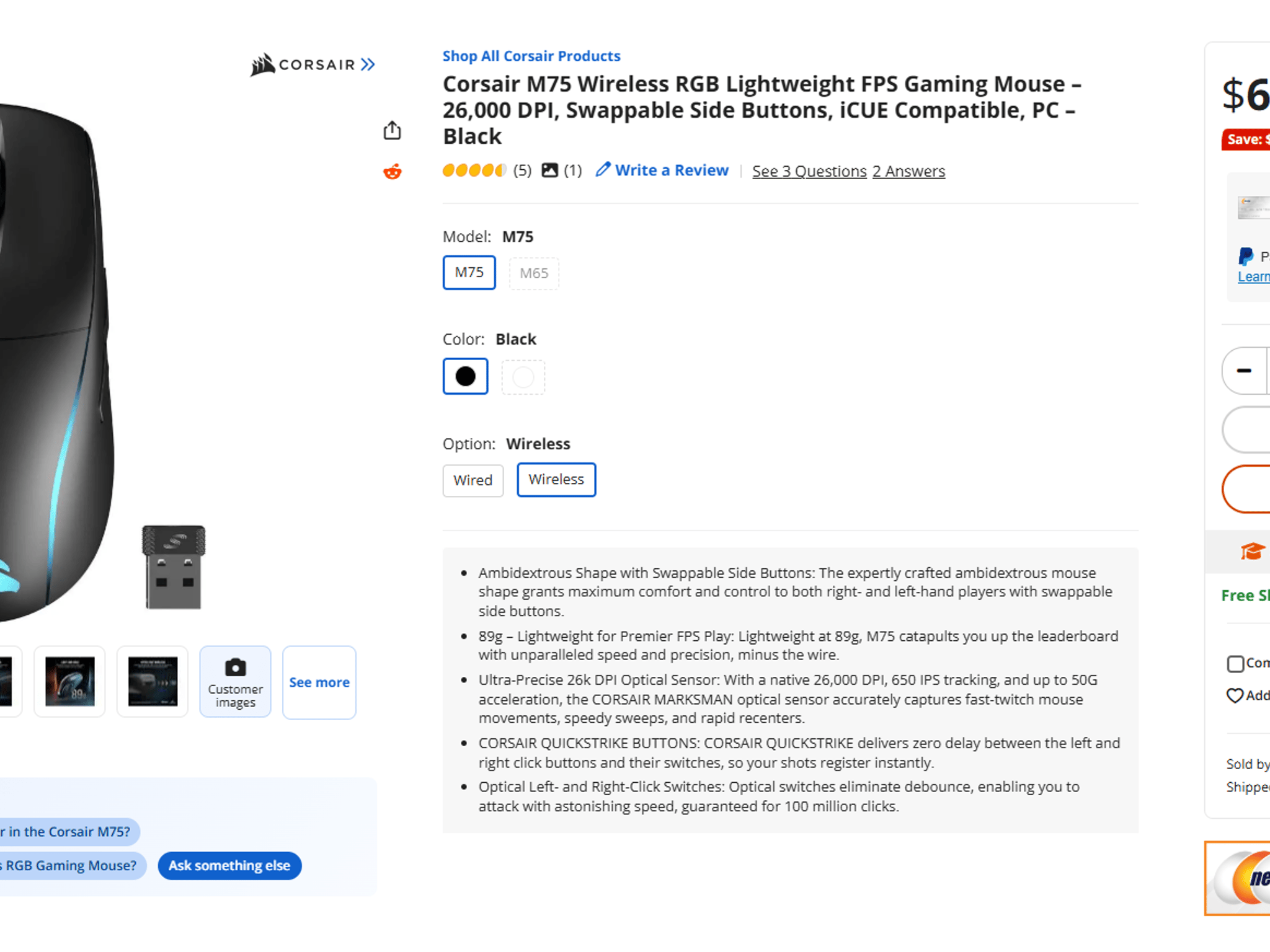 [Brand New Sealed] Corsair M75 Wireless Lightweight Gaming Mouse