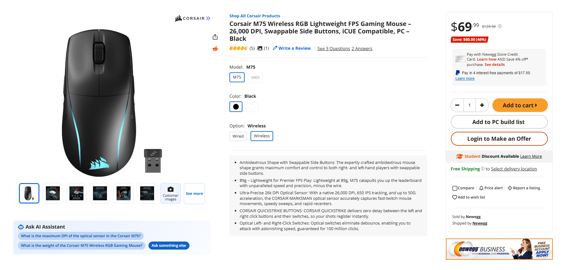 [Brand New Sealed] Corsair M75 Wireless Lightweight Gaming Mouse