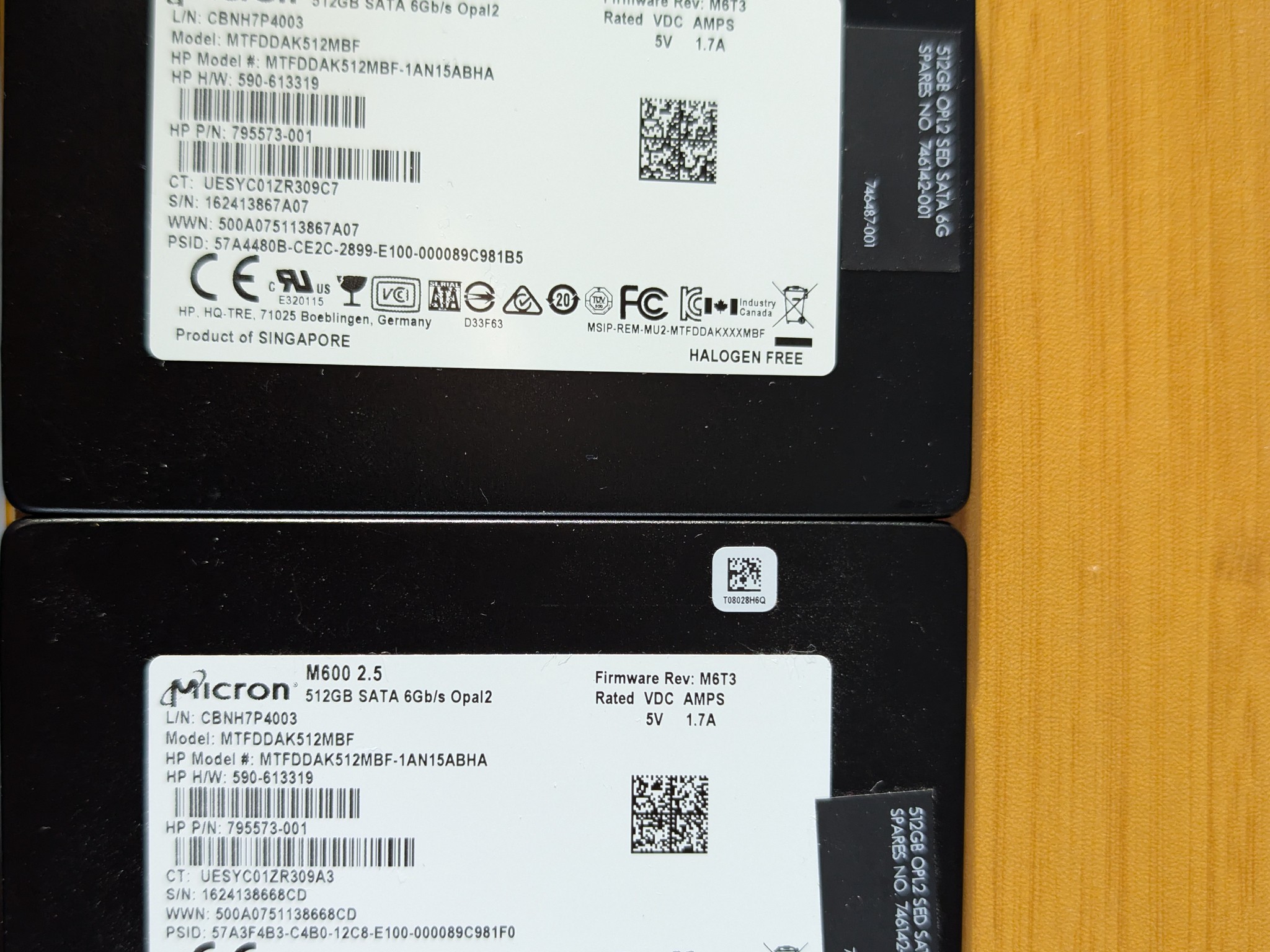 2x Micron M600 512GB SSD - MLC NAND - 100% Health
