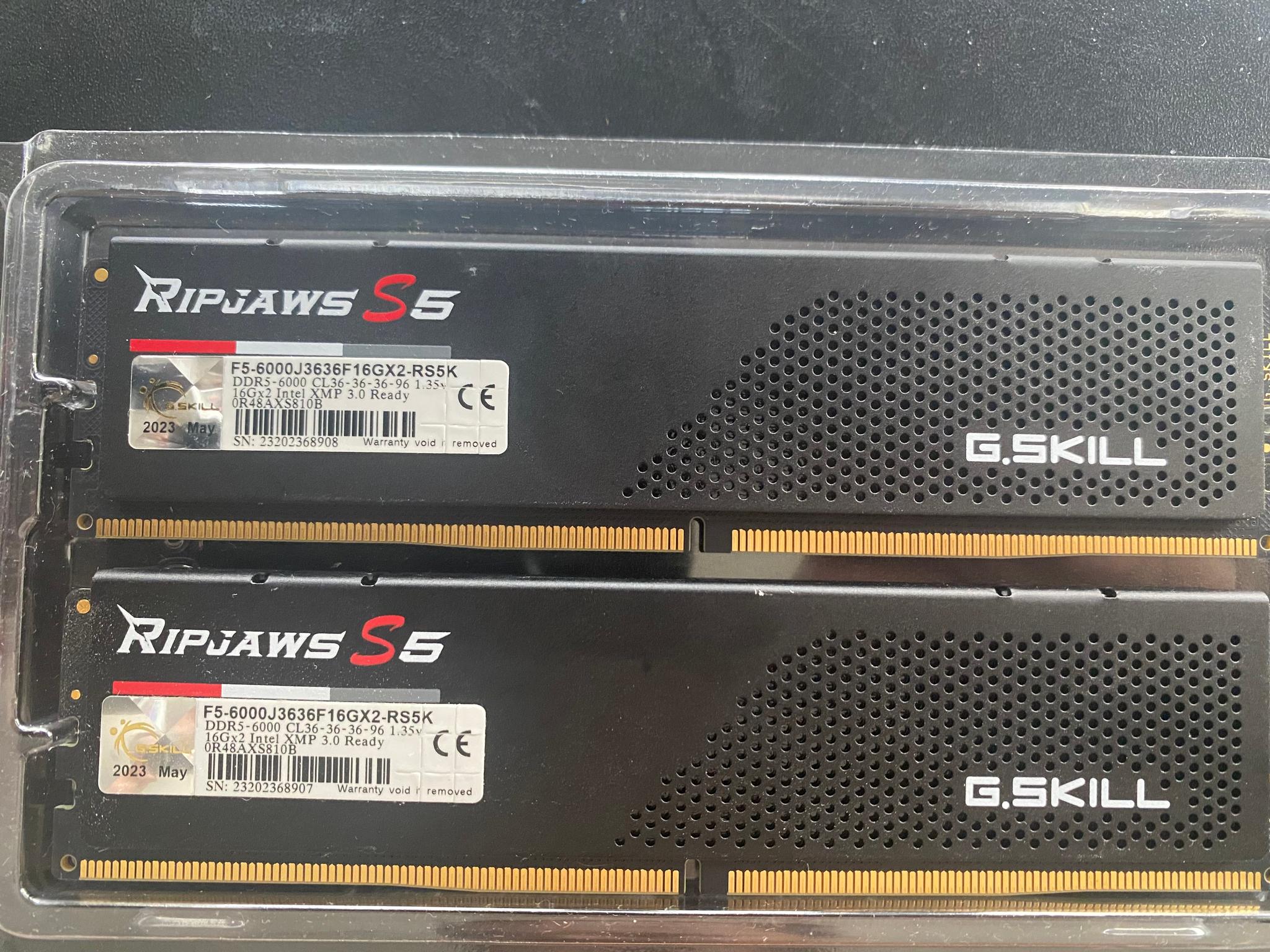 G.Skill Ripjaws S5 32GB 2 x 16GB DDR5-6000 PC5-48000 CL36 Dual Channel Desktop Memory Kit