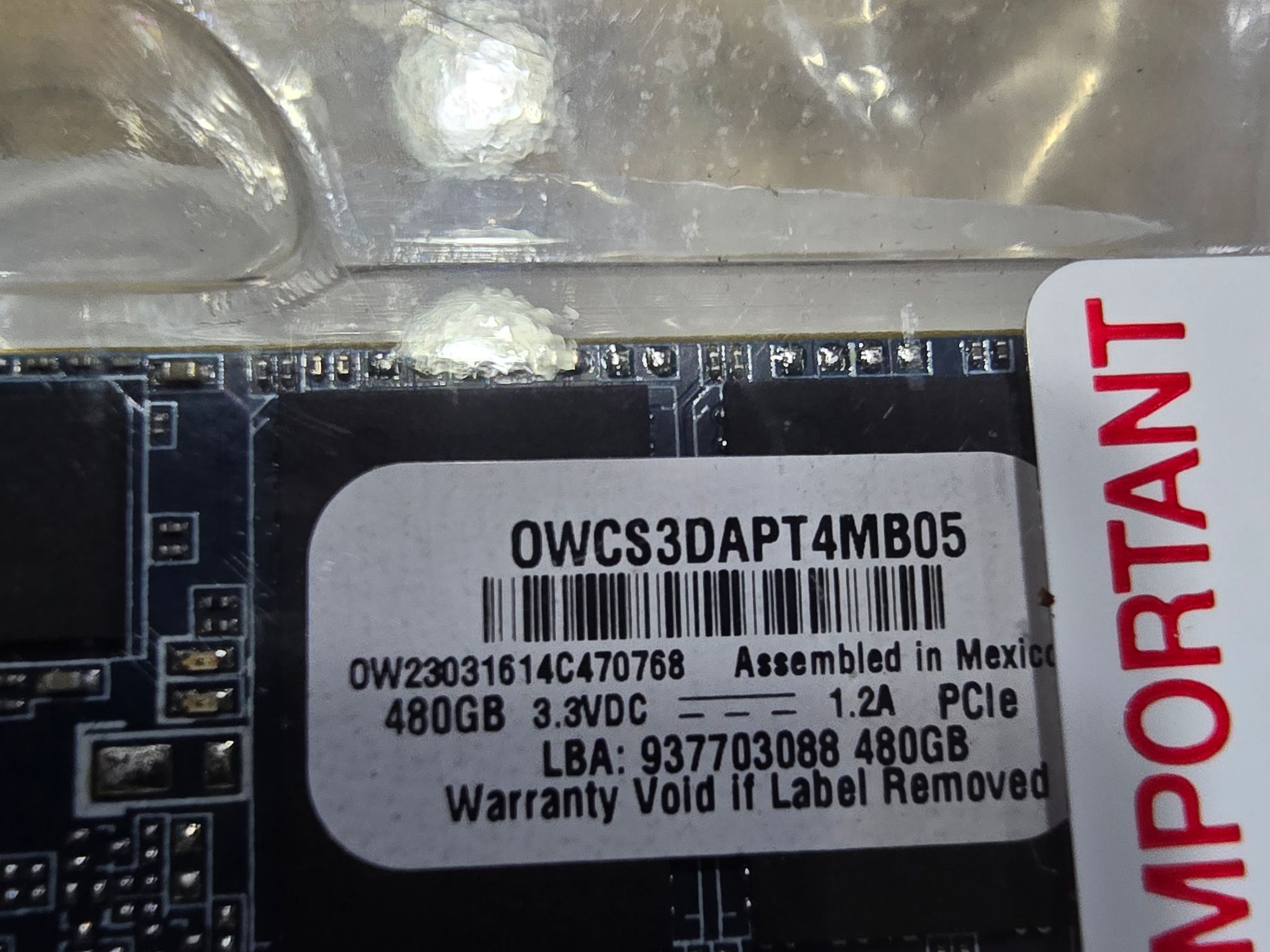 OWC Aura Pro X2 480GB NVMe SSD for Select 2013 and Later Macs
