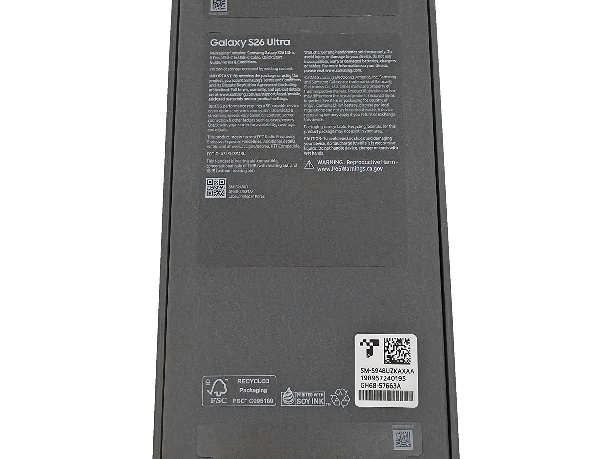 Samsung Galaxy S26 Ultra 256GB Black Factory Unlocked SM-S948U1 New Sealed