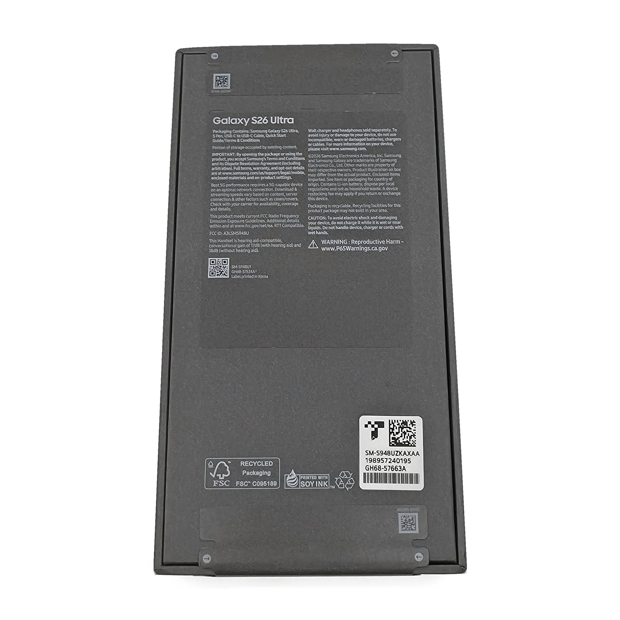 Samsung Galaxy S26 Ultra 256GB Black Factory Unlocked SM-S948U1 New Sealed