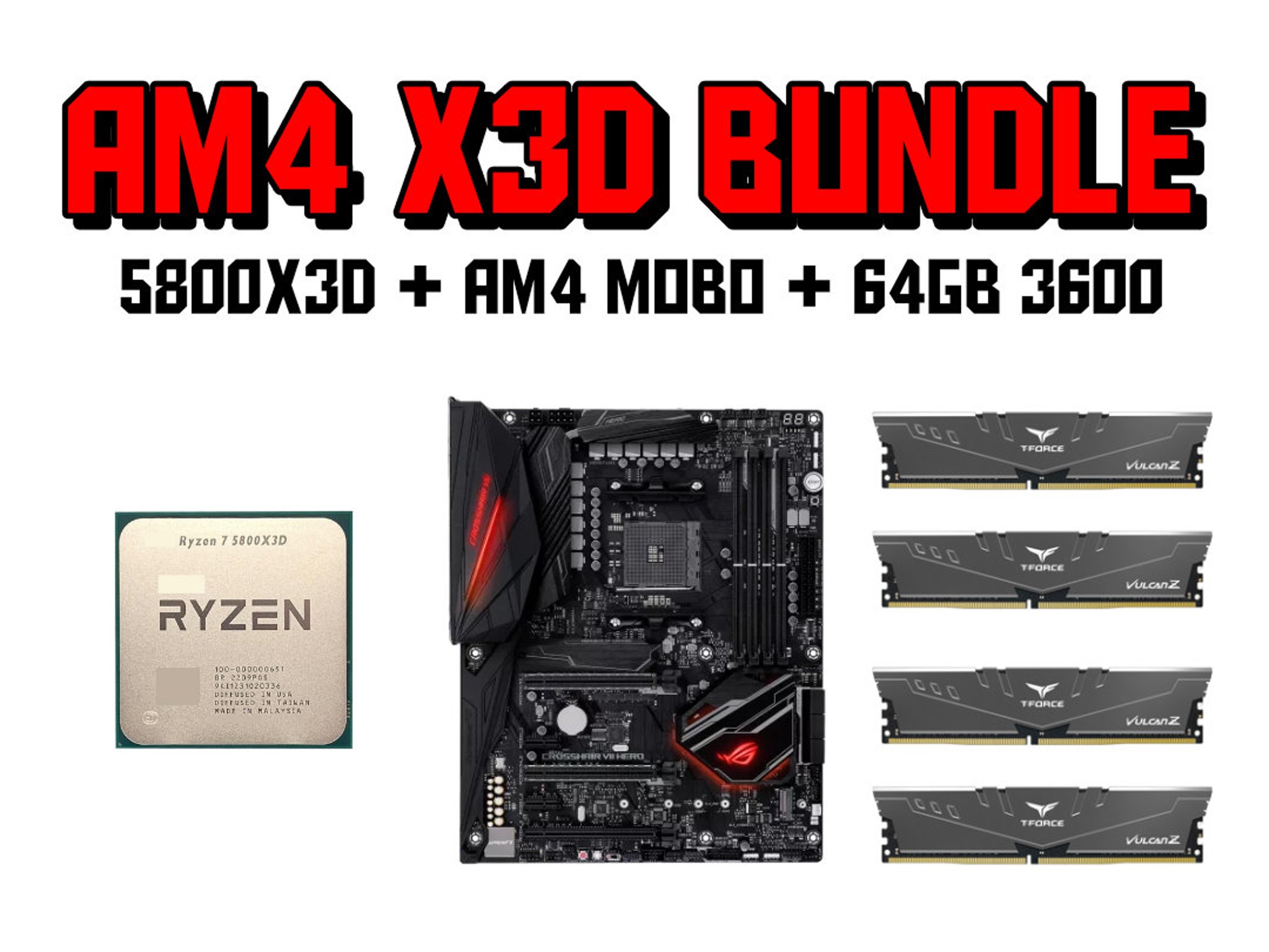 [BUNDLE] 5800X3D + 64GB T-Force Vulcan Z DDR4 4x16 + ASUS ROG Crosshair VII Hero