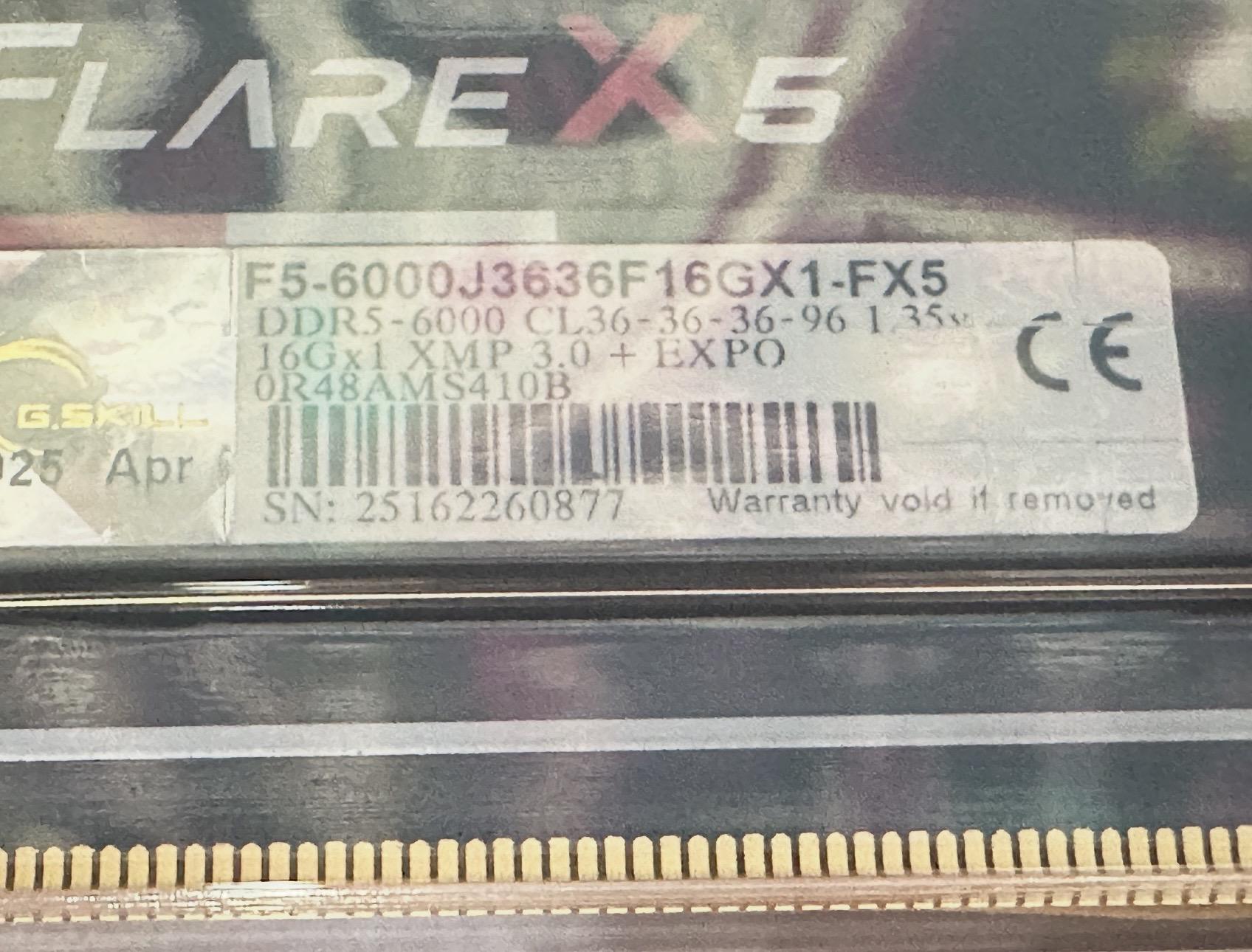 G.Skill Flare X5 16GB (1x16GB) DDR5-6000 PC5-48000 CL36 Single Channel  F5-6000J3636F16GX1-FX5