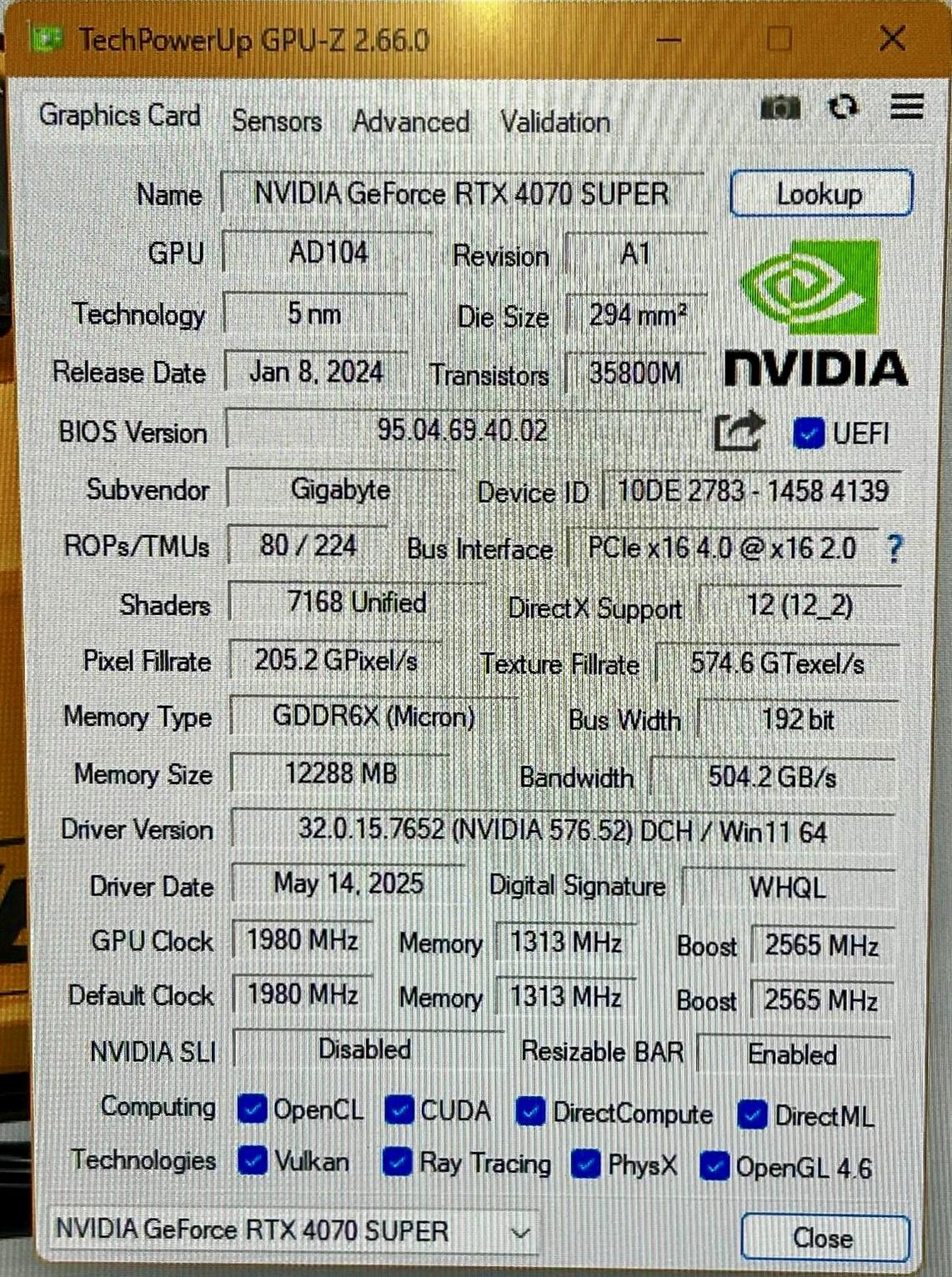 NVIDIA RTX 4070 Super OC (Gigabyte Aero)
