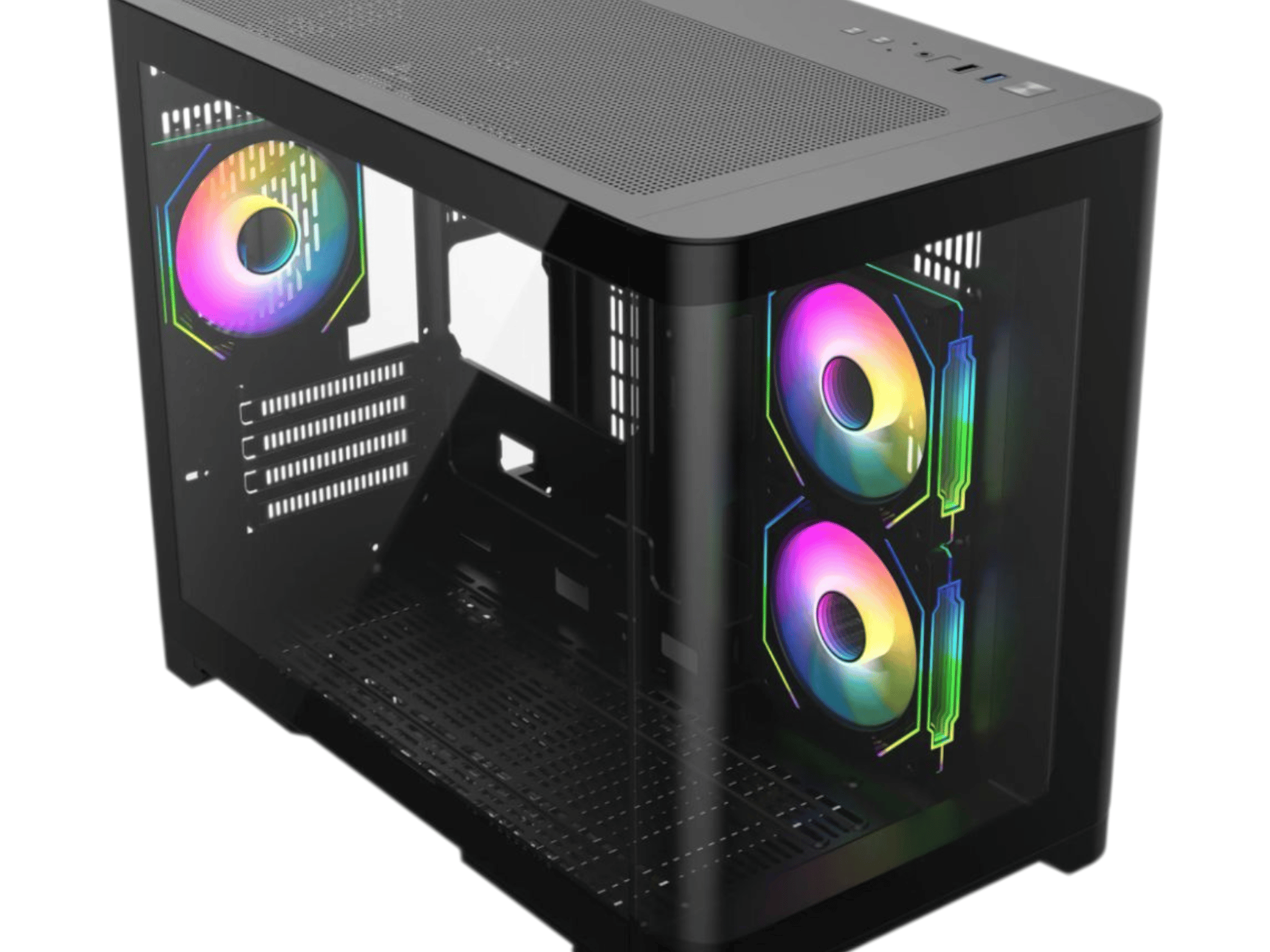 Sleek Black MATX Gaming PC Case – Curved Tempered Glass | Includes 6-Port Hub | High Airflow